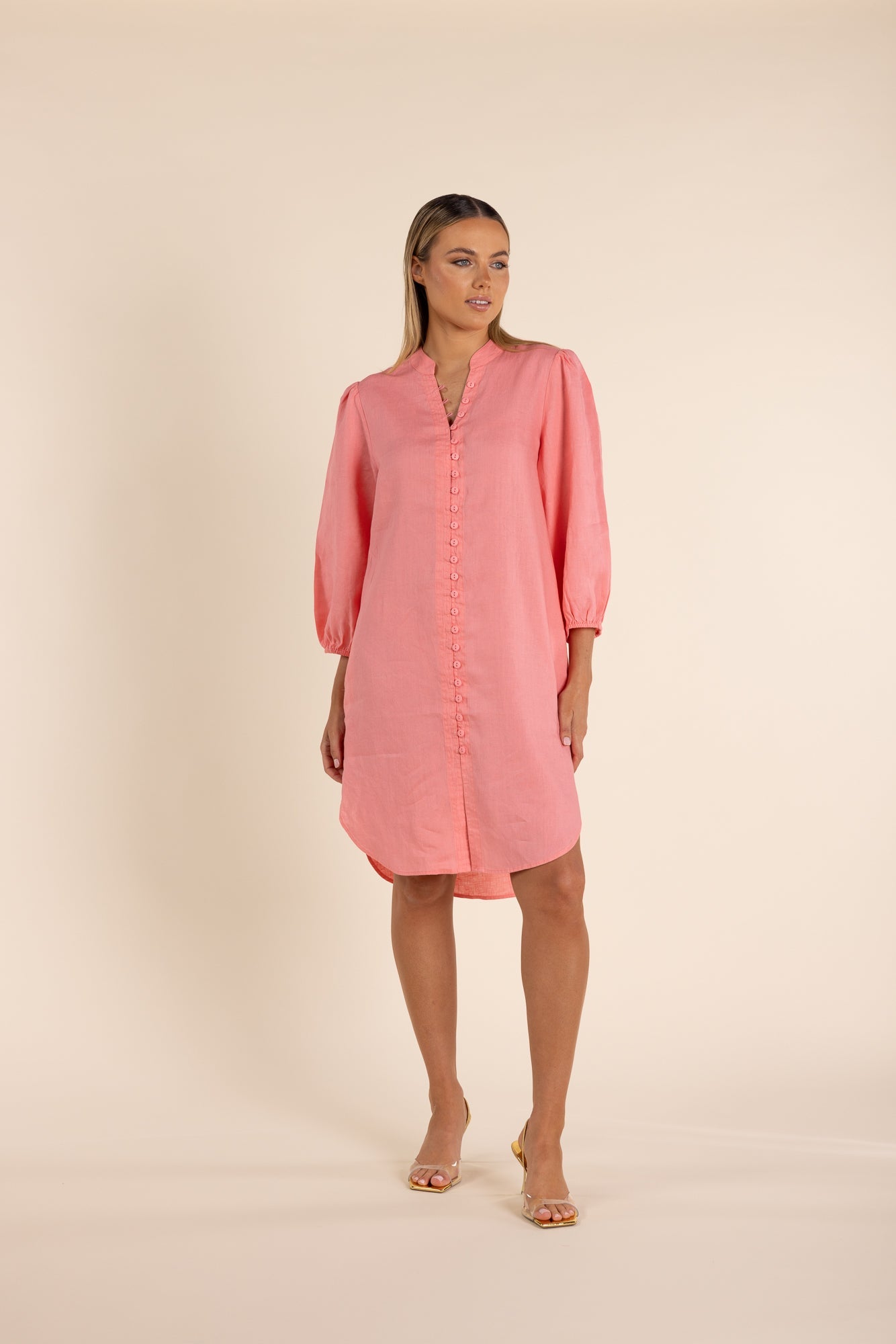 Two T's Linen Shirt Dress - Coral