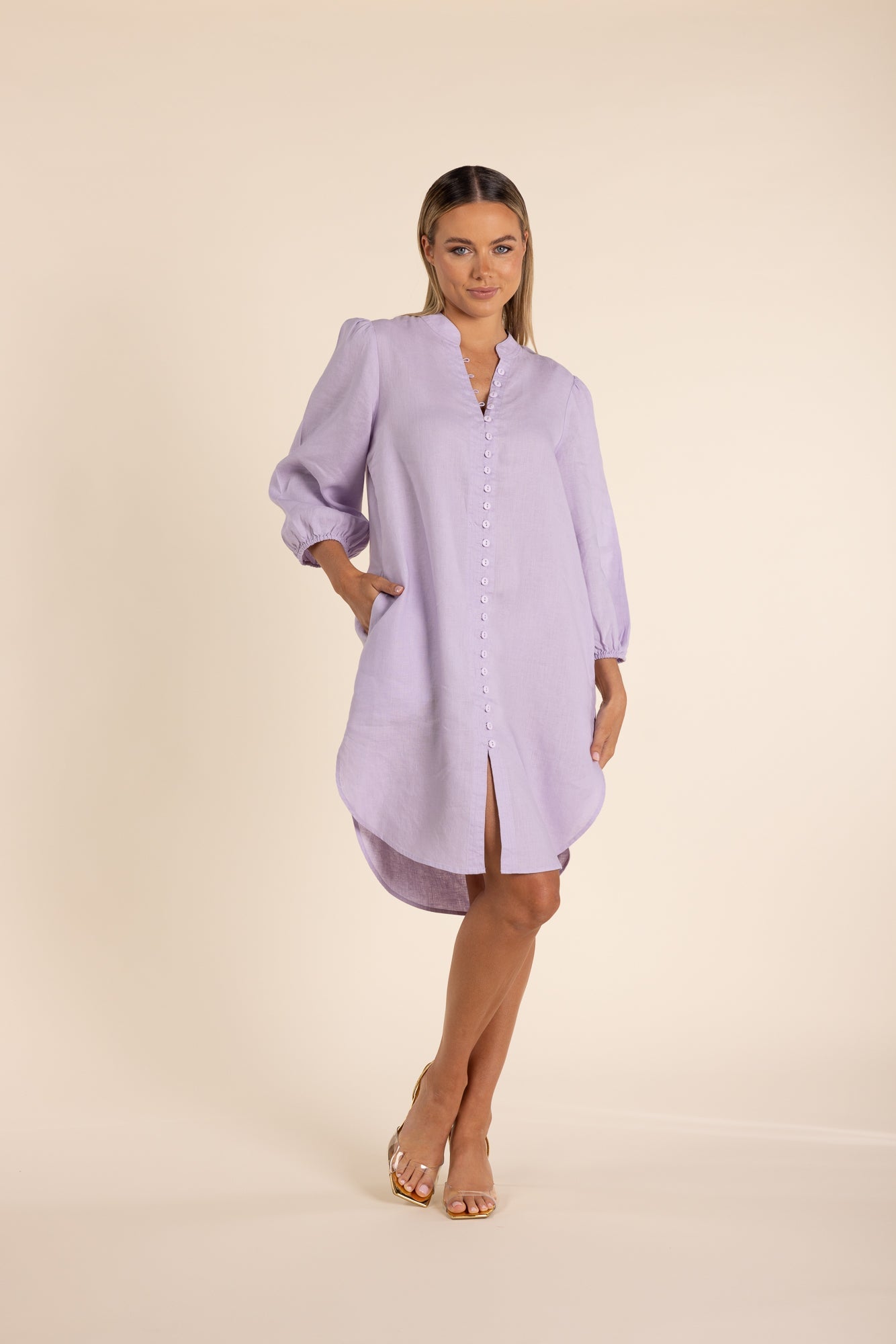 Two T's Linen Shirt Dress - Lilac