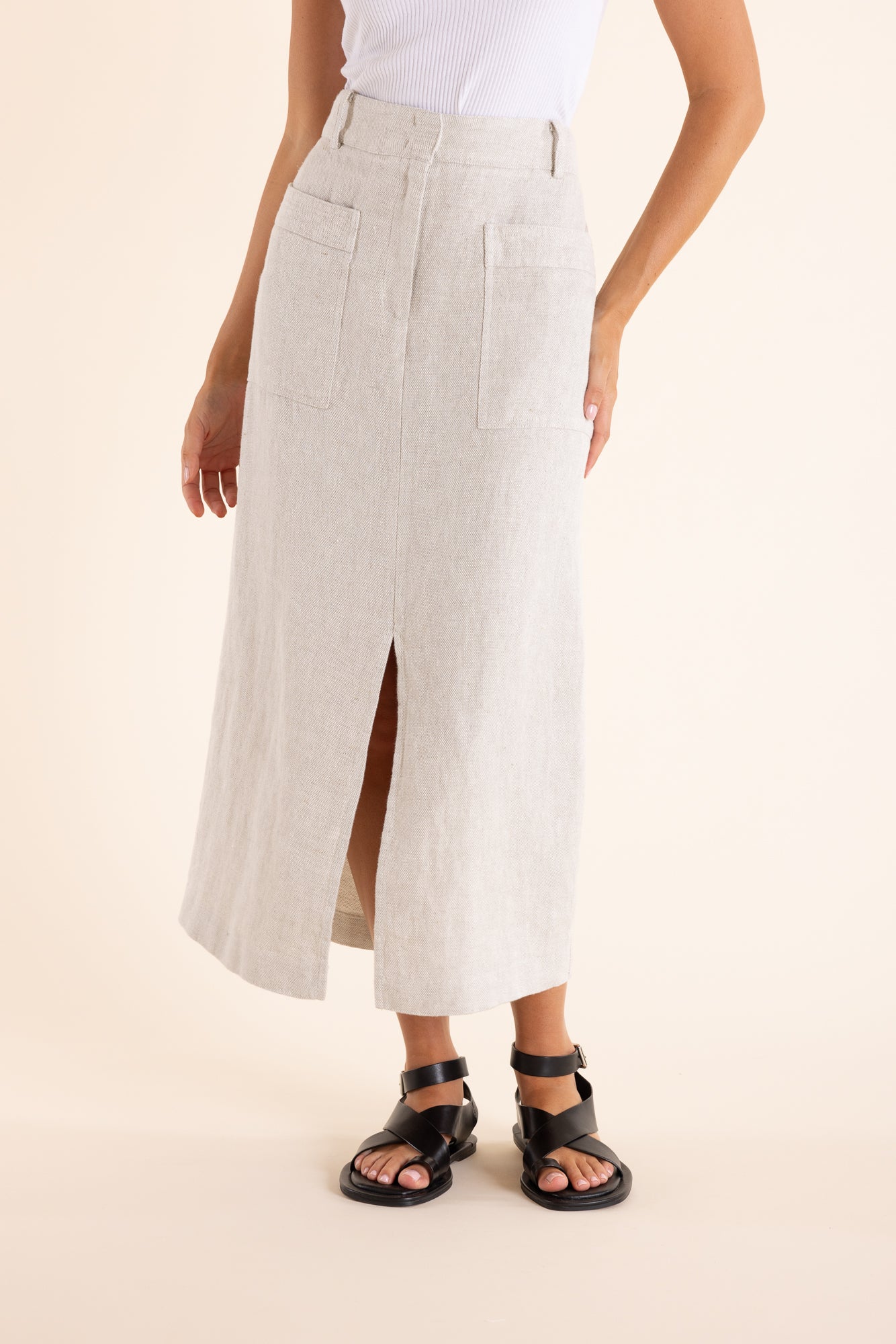 Two T's Midi Skirt - Natural Flax