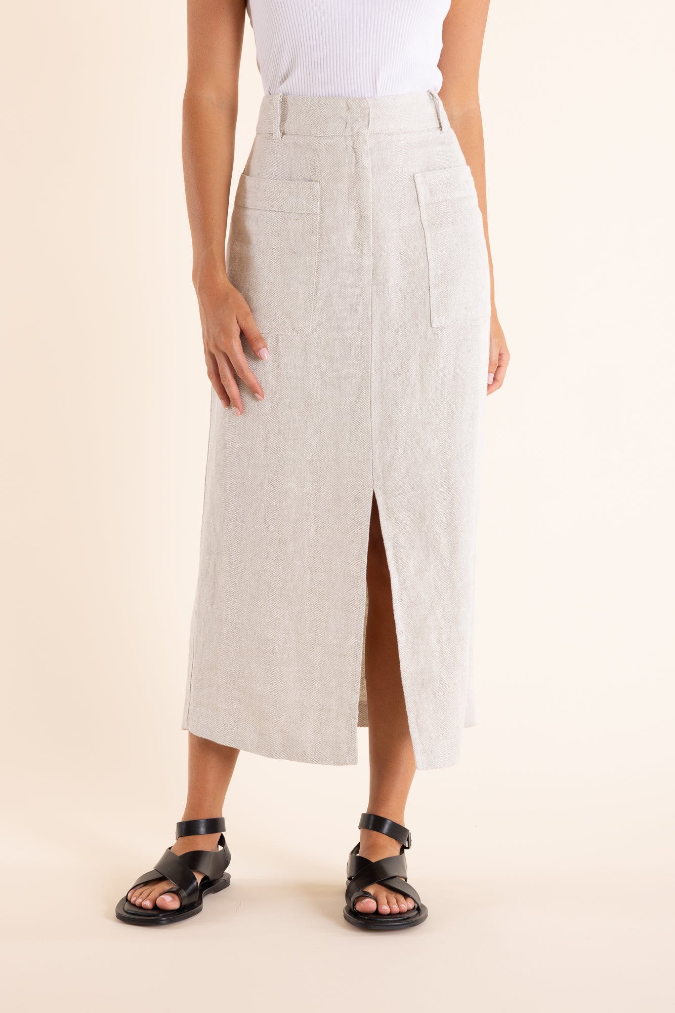 Two T's Midi Skirt - Natural Flax