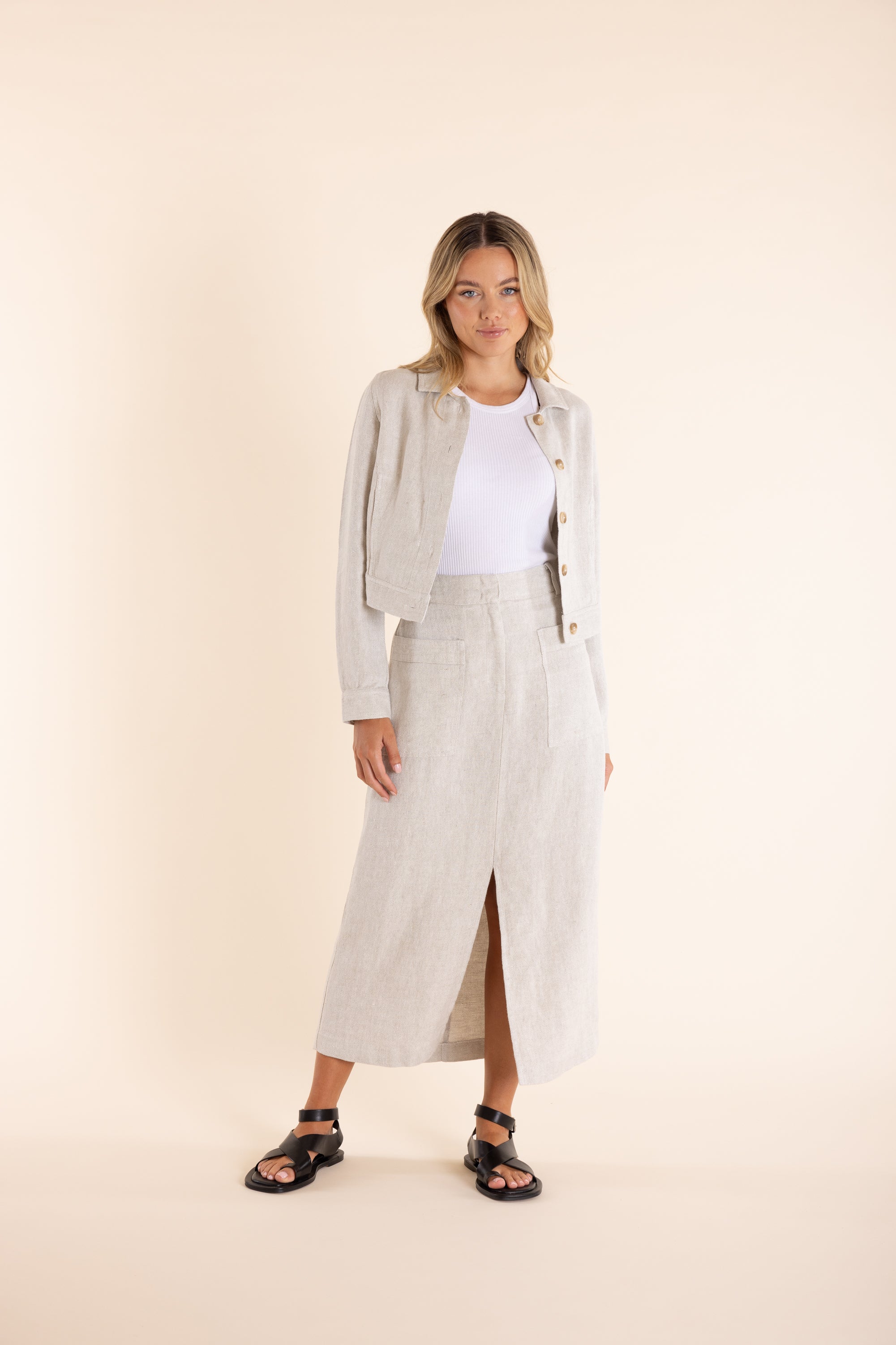 Two T's Midi Skirt - Natural Flax