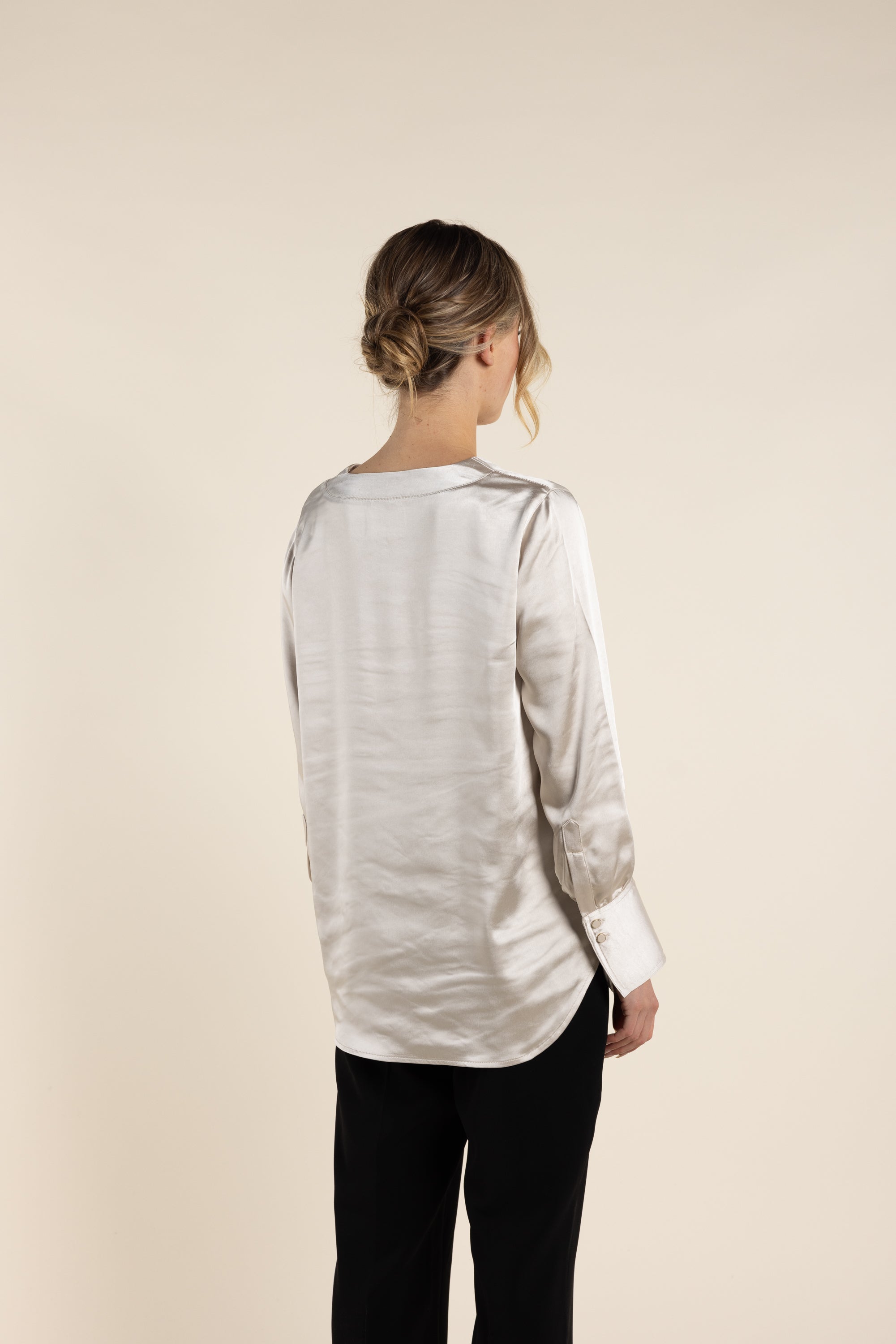 Two T's Satin V Neck Top - Natural