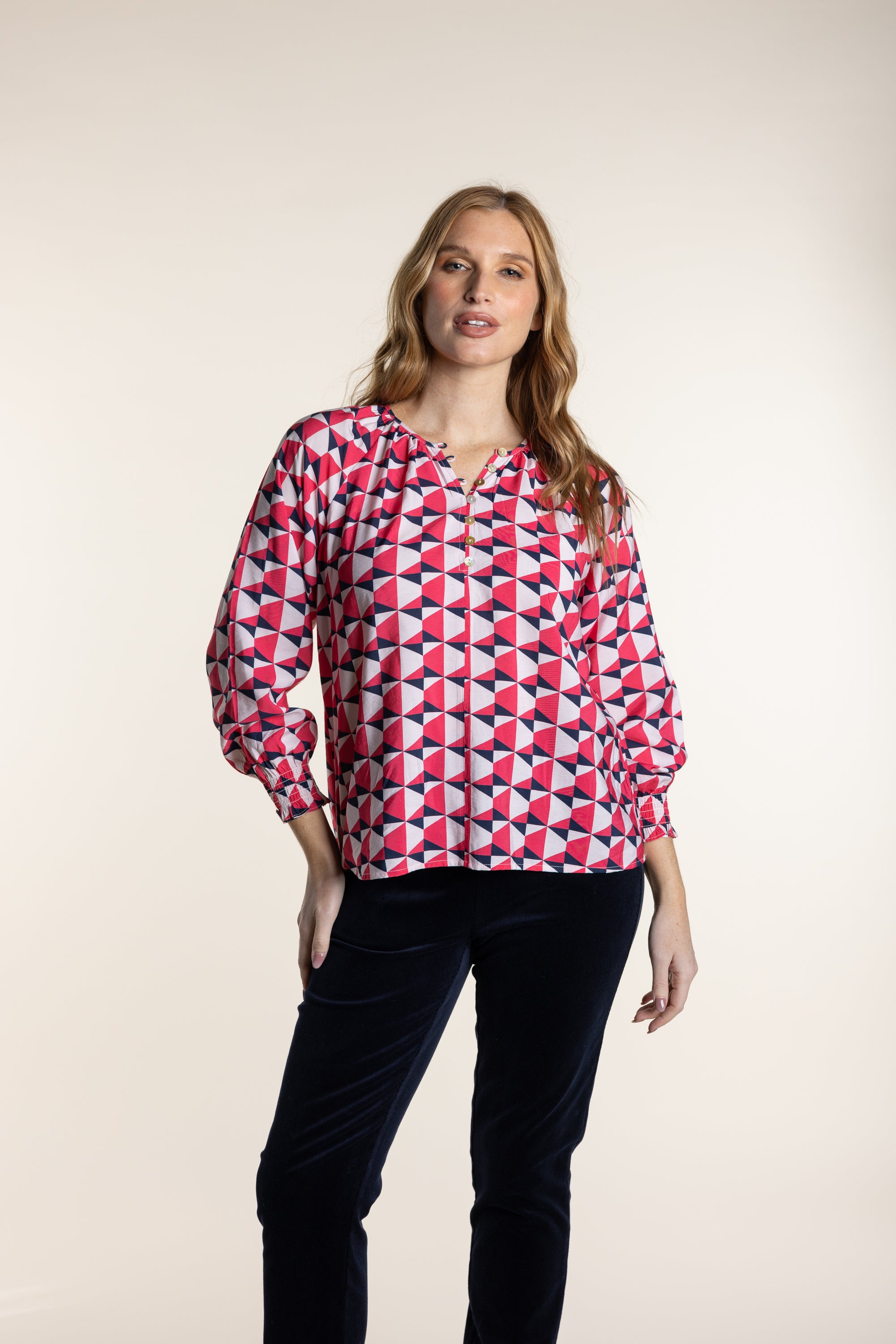 Two T's Triangle Print Top - Paradise Pink
