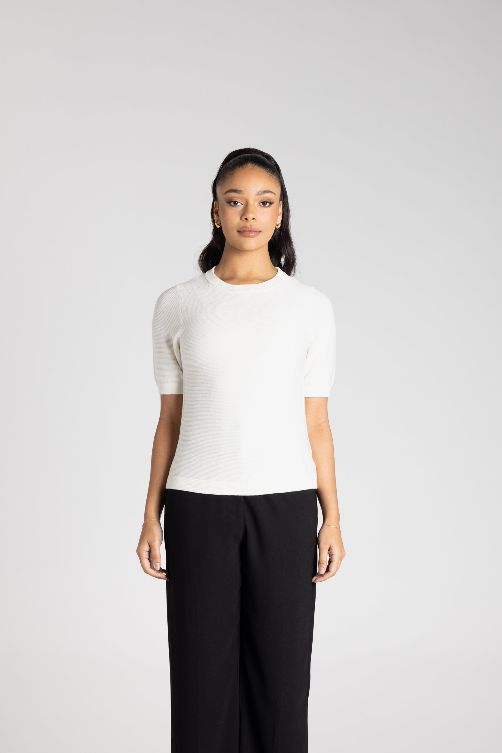 Two T's Short Sleeve Crew Neck Top - Ivory