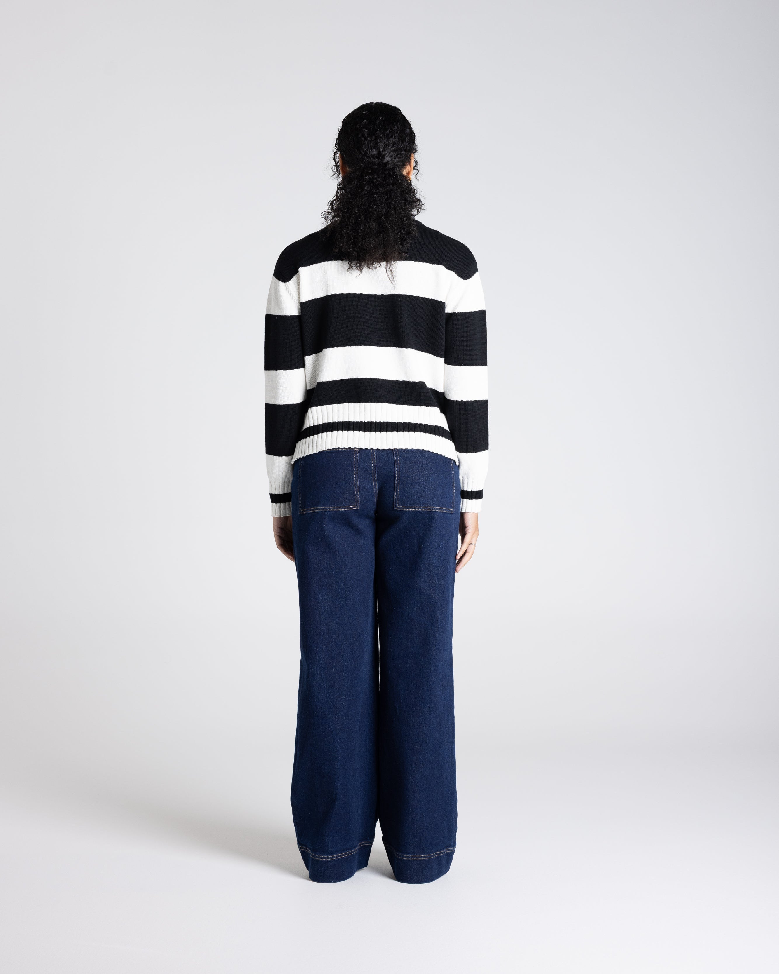 Two T's Dropped Shoulder Stripe Crew - Black/White