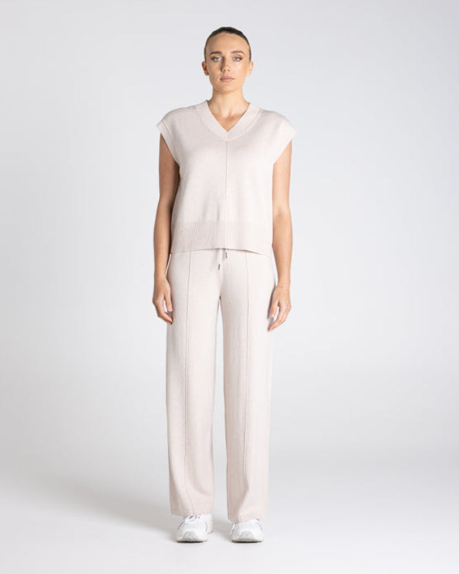 Two T's V-Neck Cotton Merino Vest - Oat