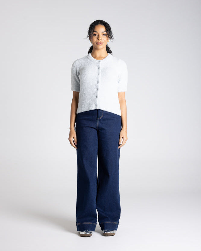 Two T's Fluffy Short Sleeve Knit Cardigan - Silver