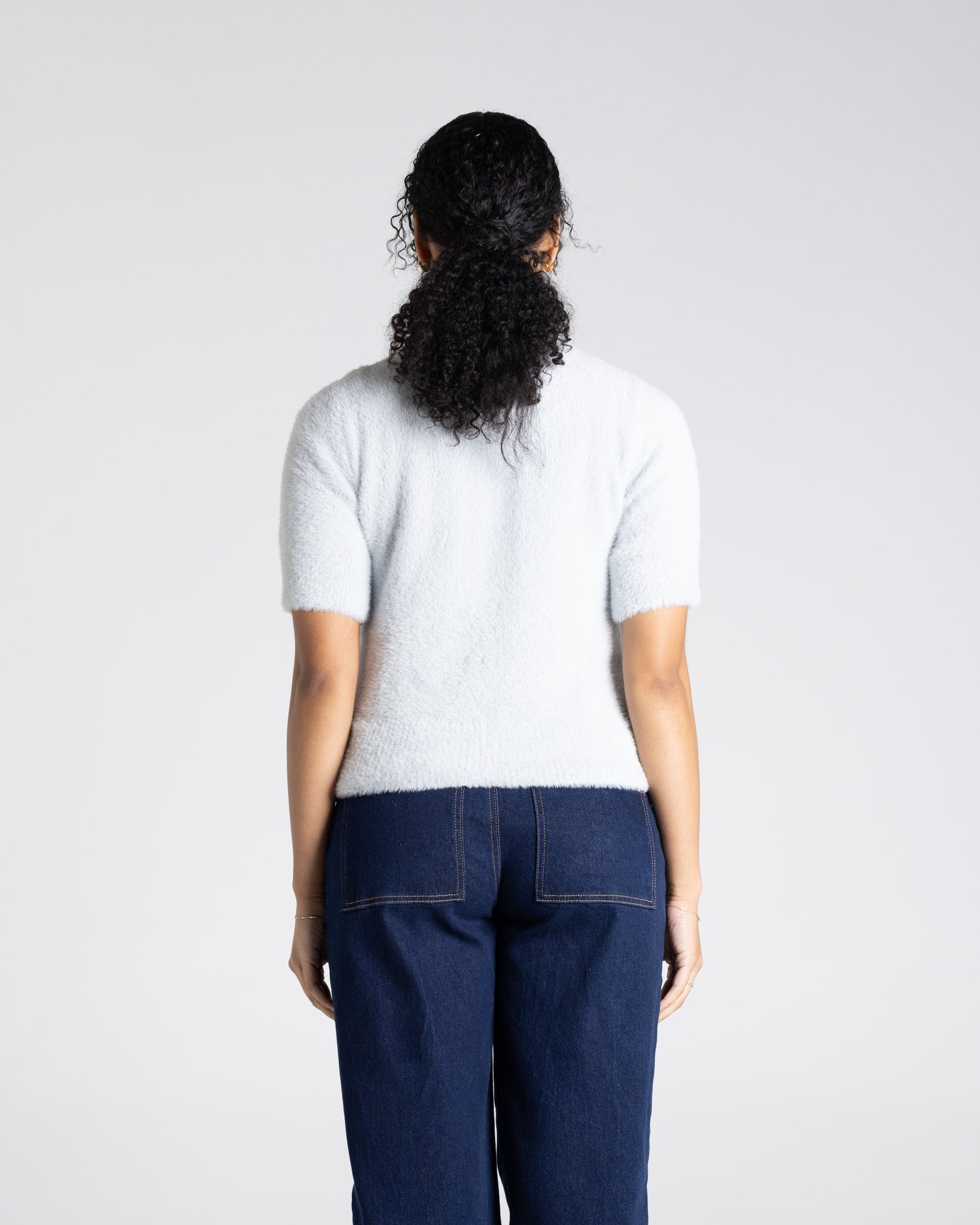 Two T's Fluffy Short Sleeve Knit Cardigan - Silver