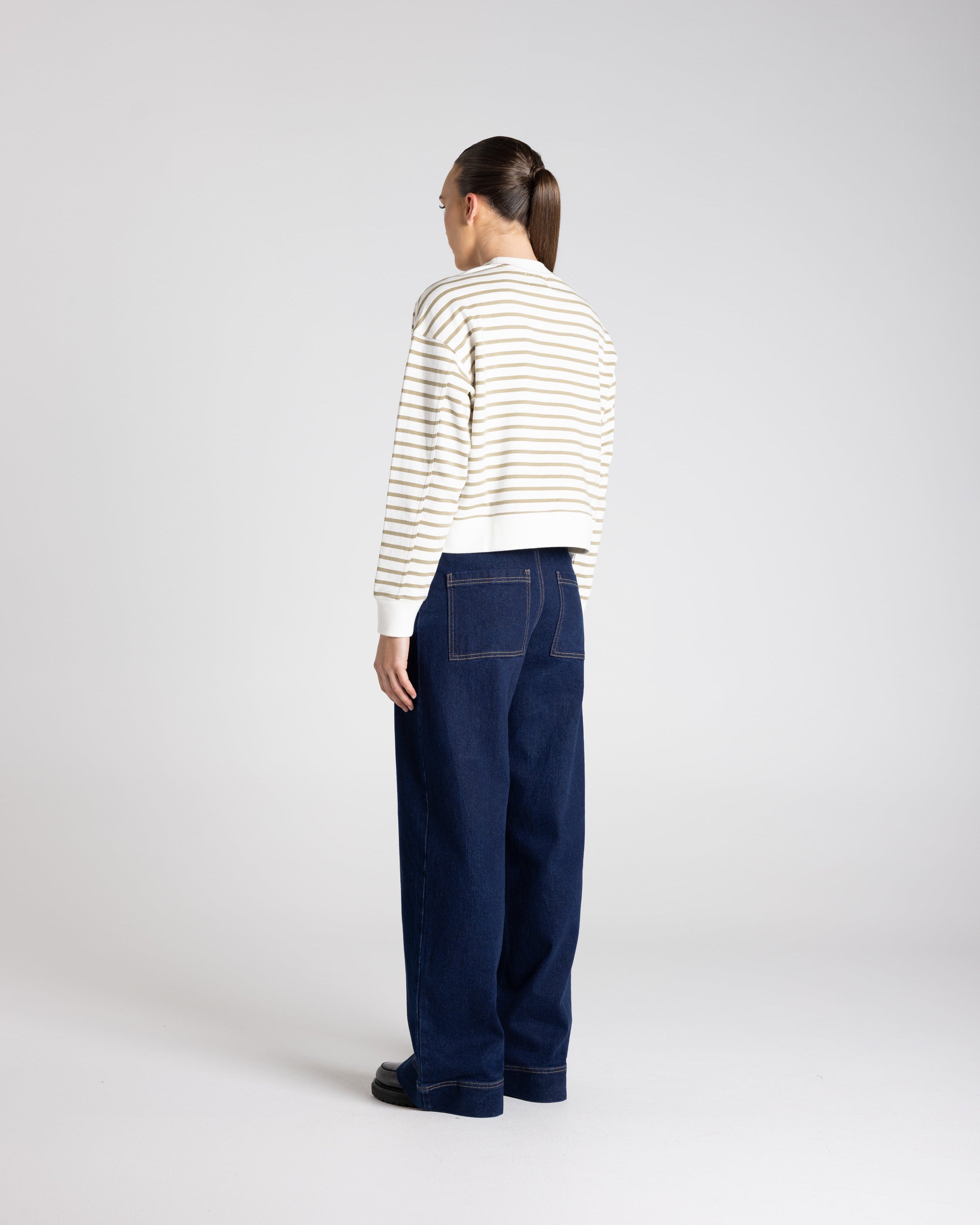 Two T's Stripe Embroidered Logo Sweater - Khaki/White