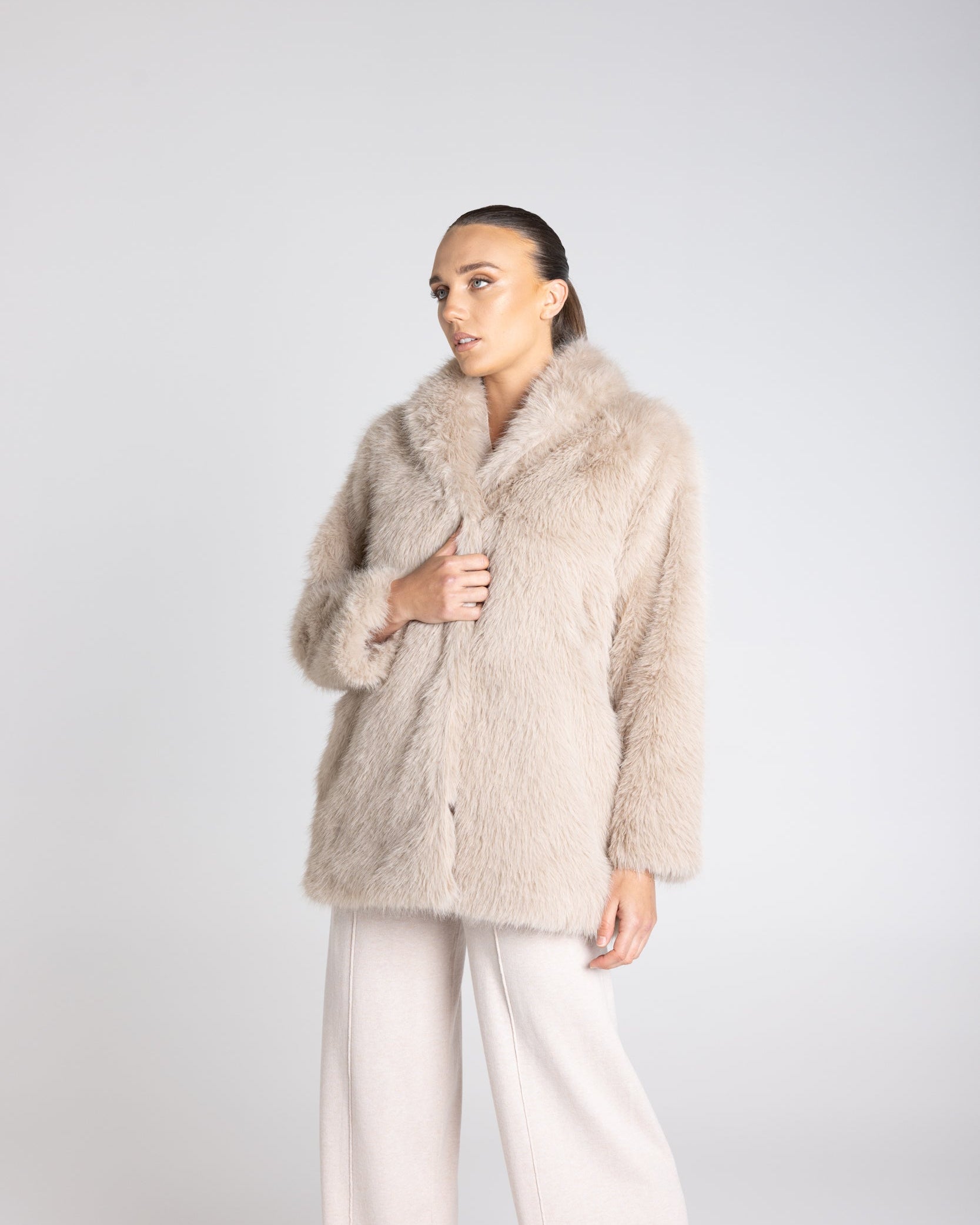 Two T's Faux Fur Coat - Oat