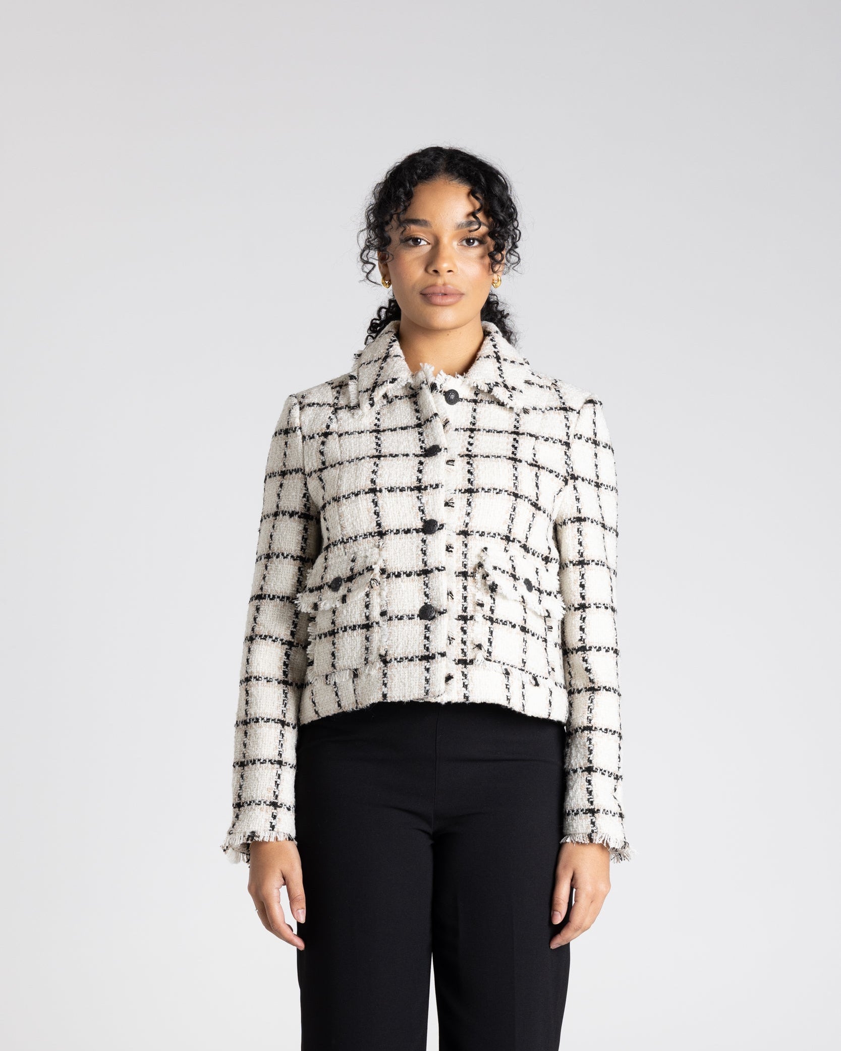Two T's Cropped Tweed Blazer - White Check