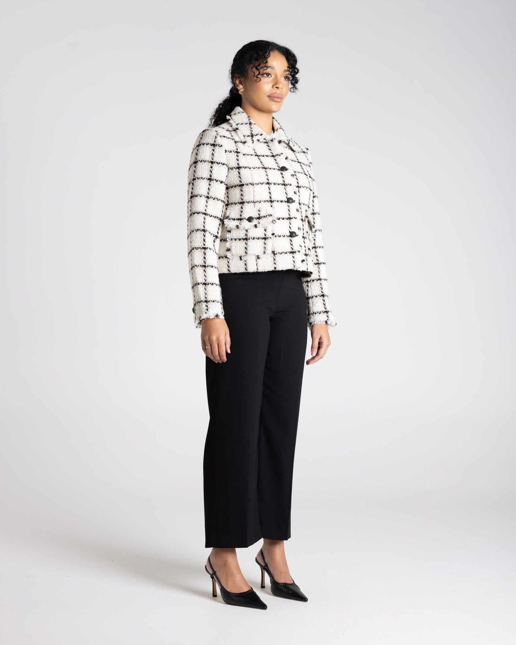 Two T's Cropped Tweed Blazer - White Check