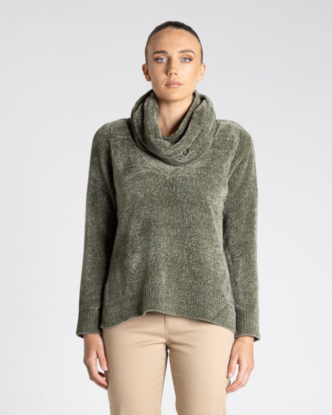 Two T's Chunky Chenille Knit Snood - Khaki