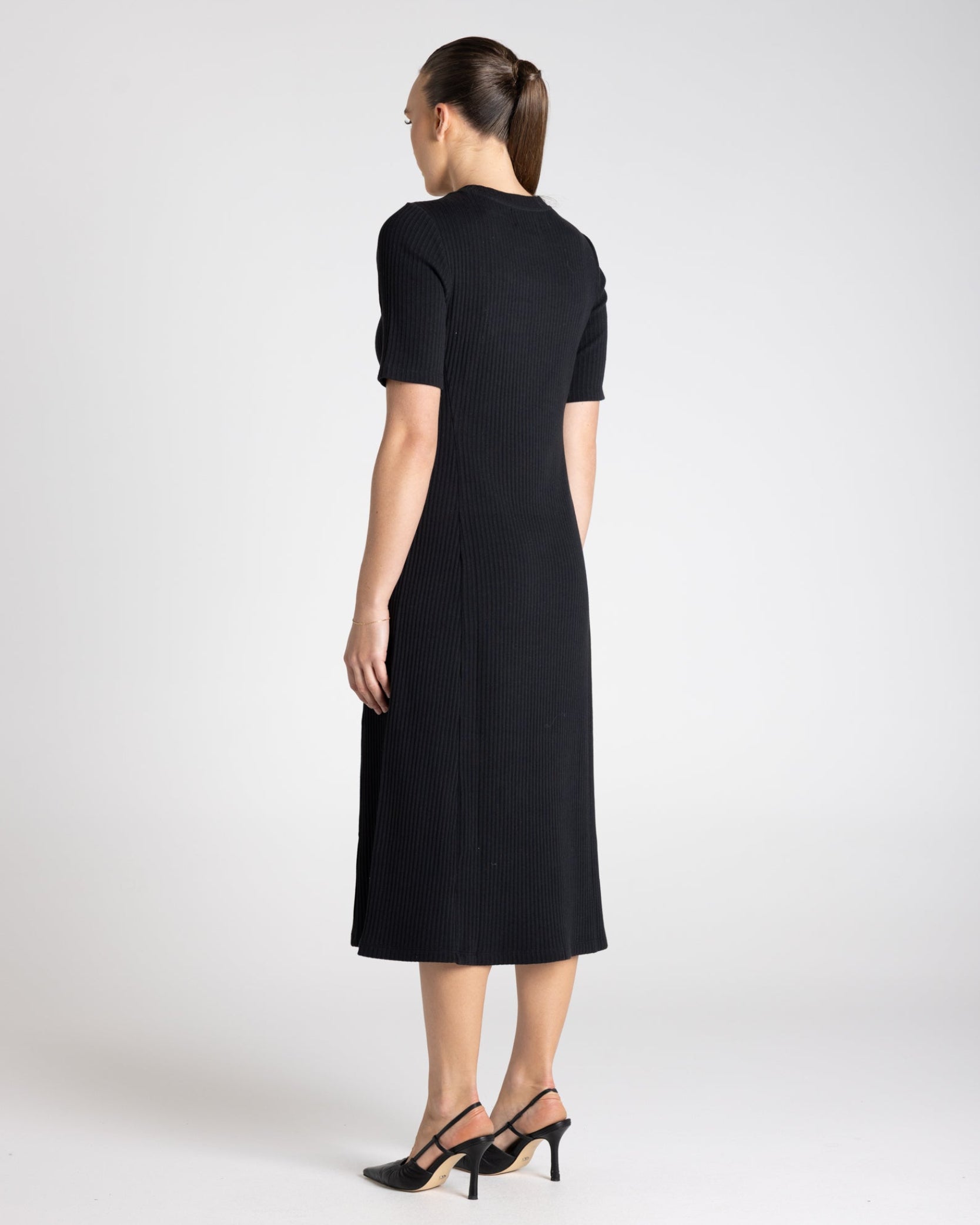 Two T's Rib Knit Midi Dress - Black