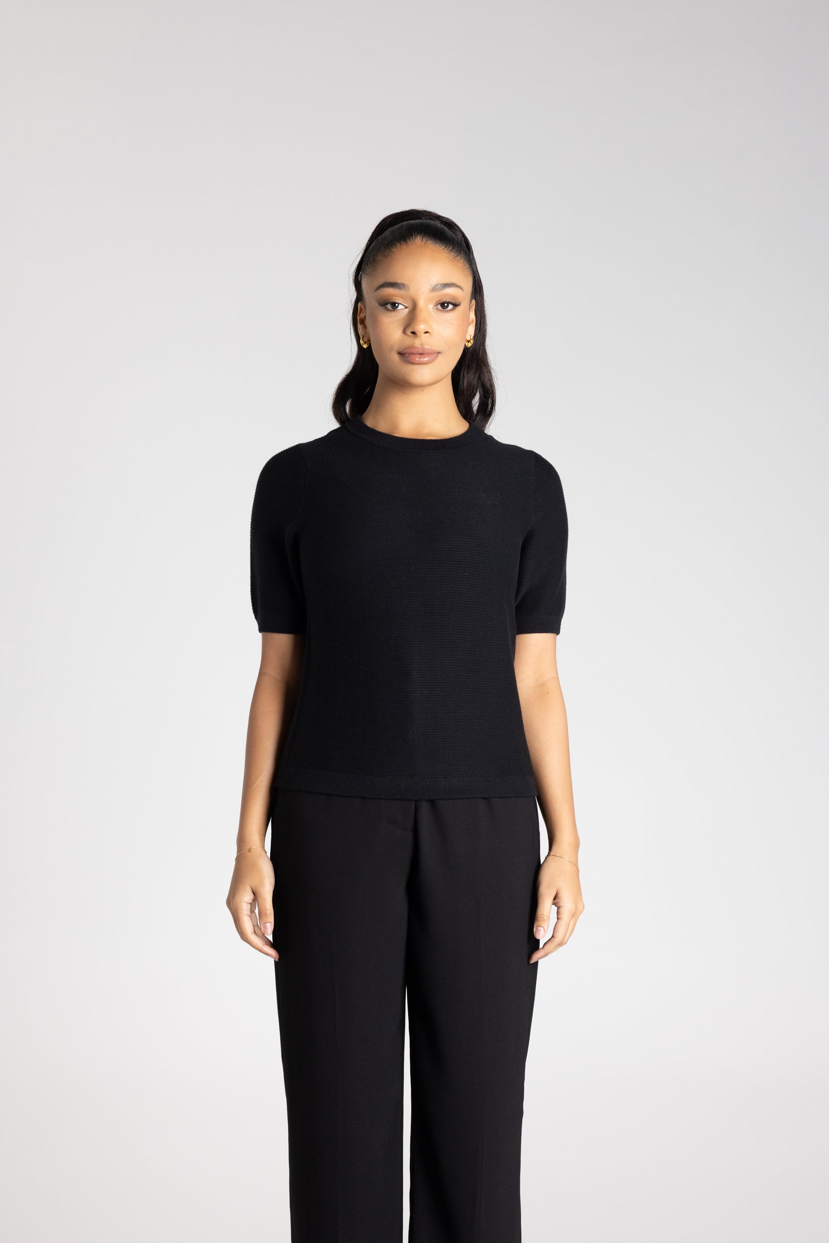 Two T's Short Sleeve Knit Top - Black