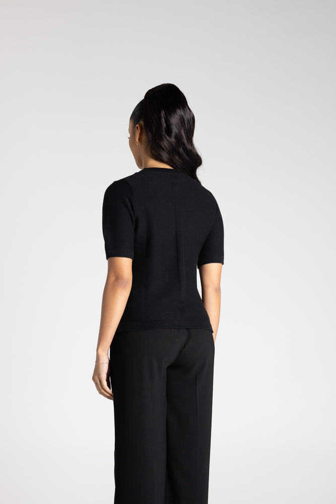 Two T's Short Sleeve Knit Top - Black