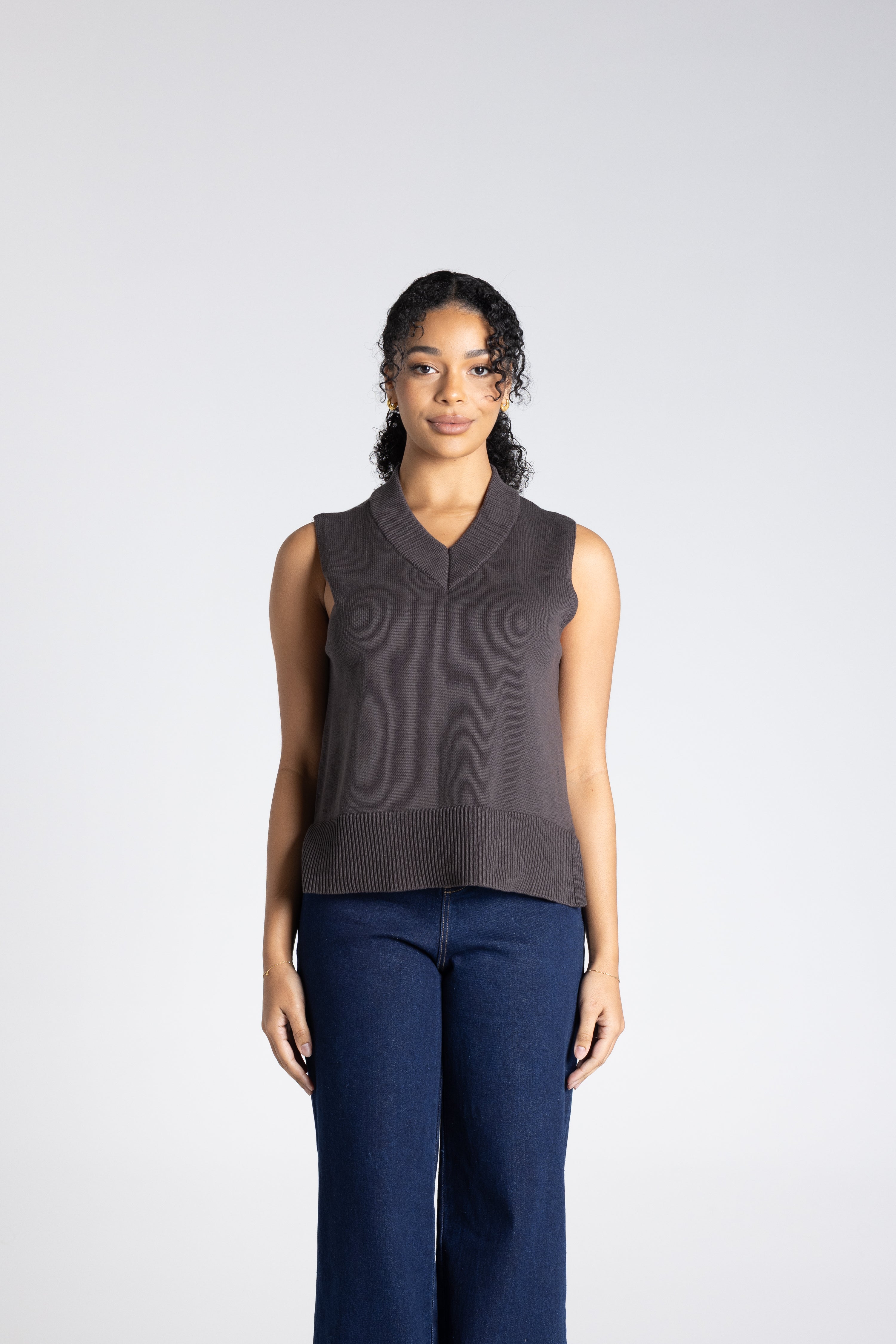 Two T's V-Neck Cotton Vest - Slate