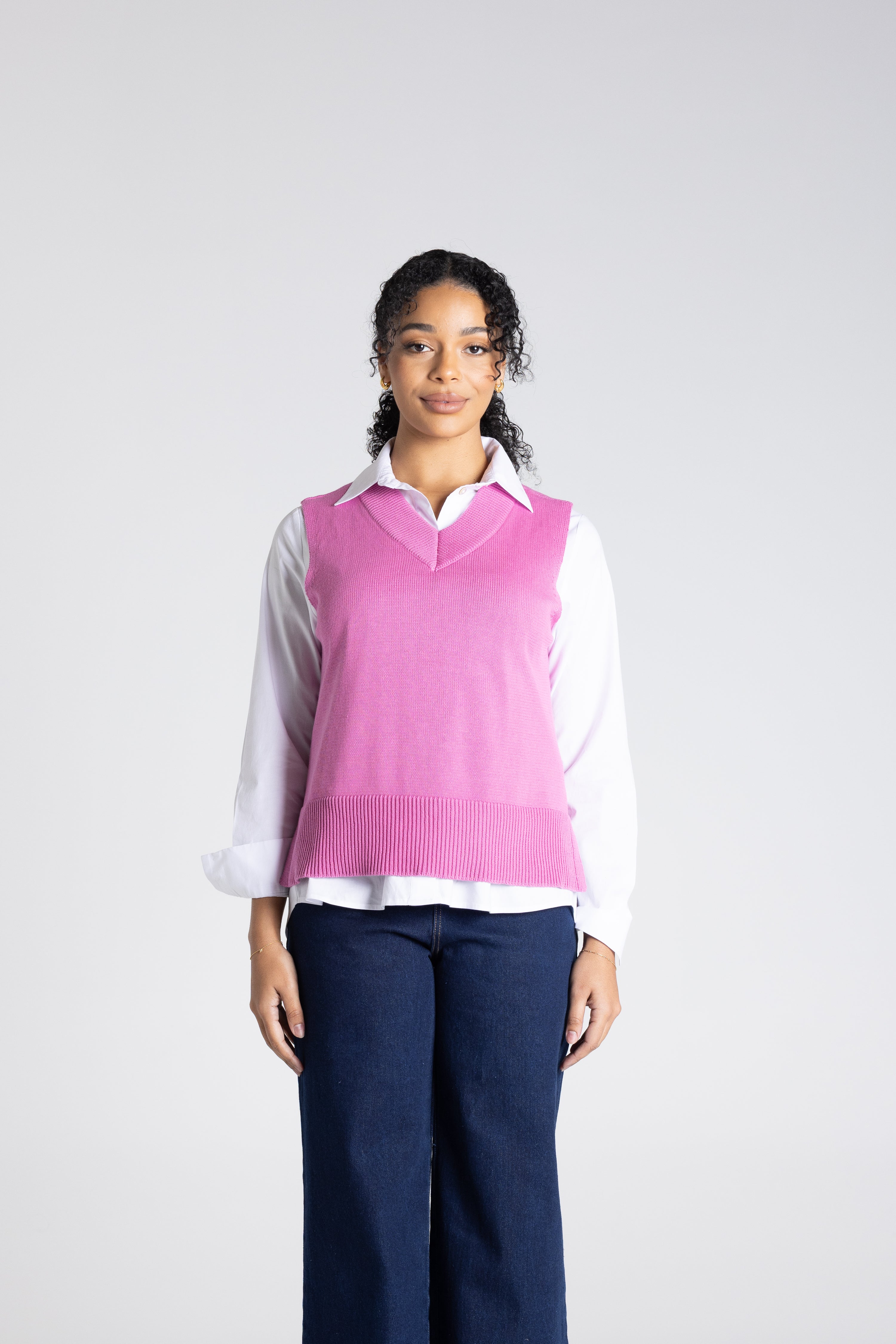 Two T's V-Neck Cotton Vest - Ultra Pink