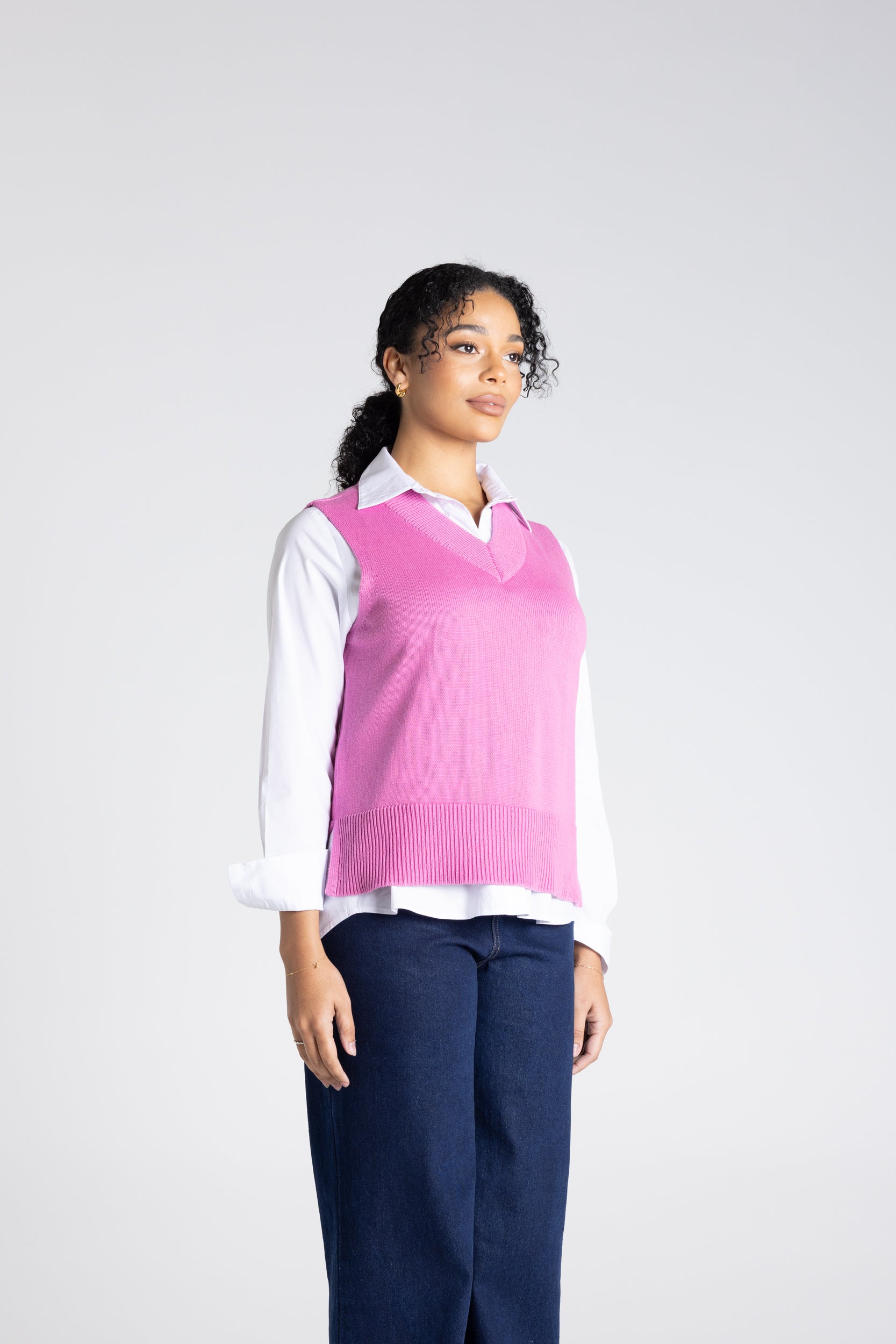 Two T's V-Neck Cotton Vest - Ultra Pink