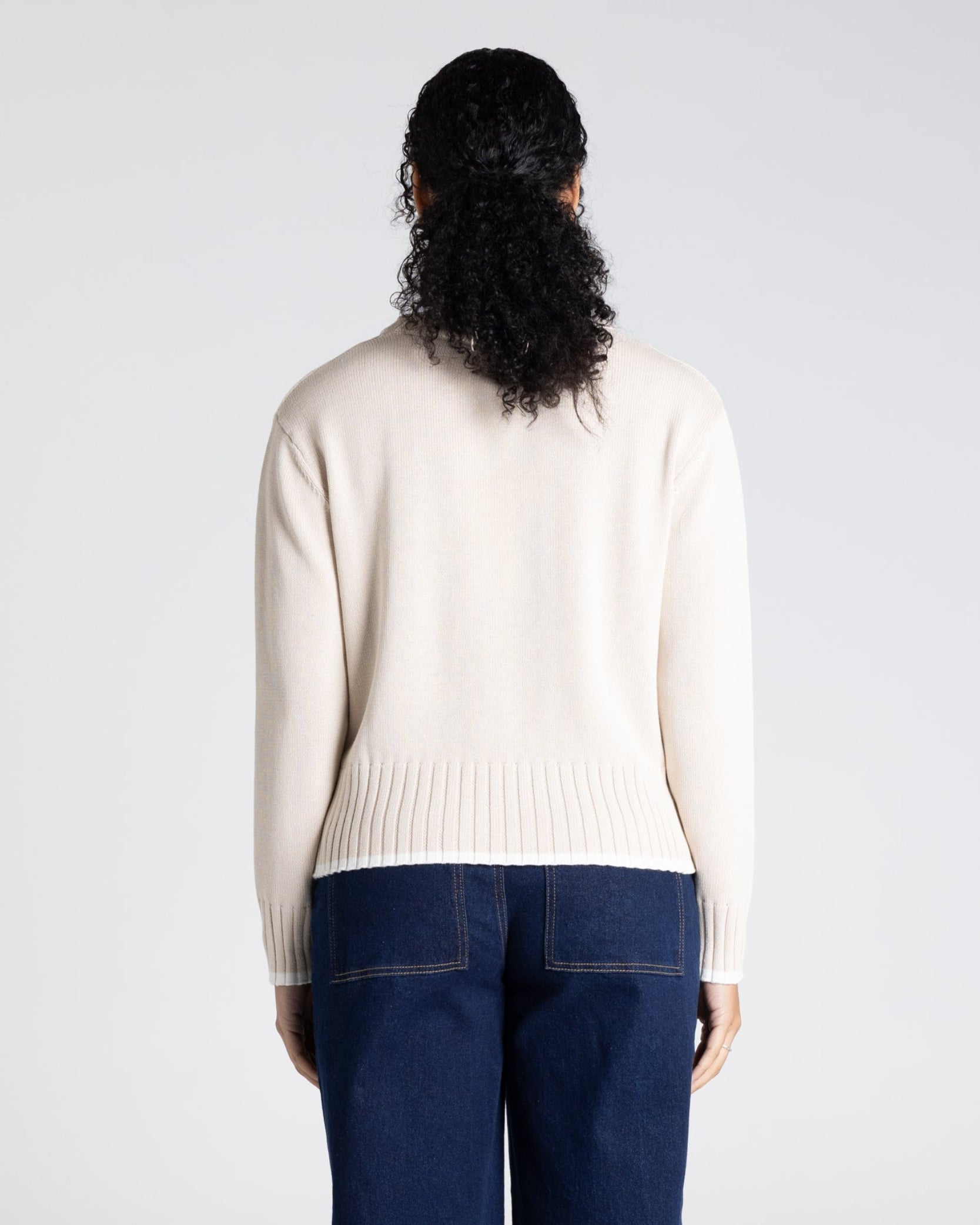 Two T's Cable Knit Trim Edged Jumper - Oat/White Trim