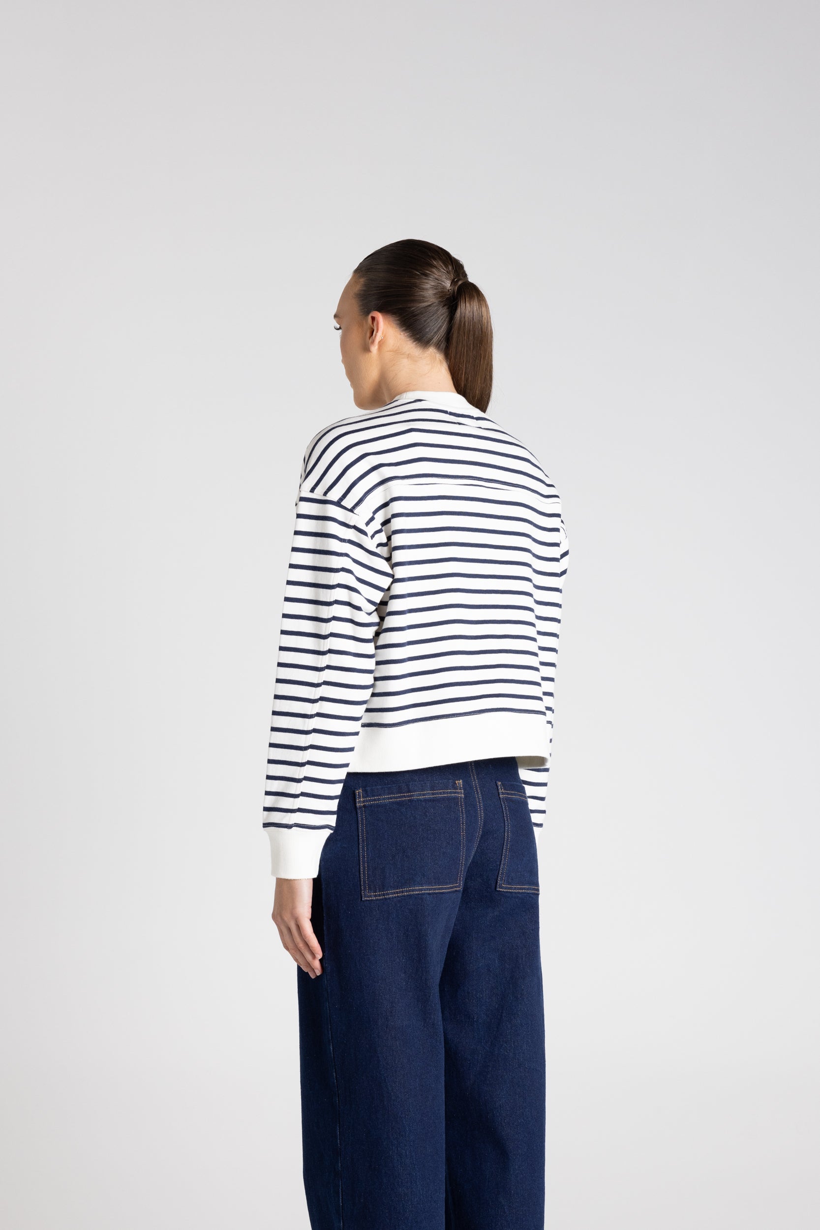 Two T's Stripe Embroidered Logo Sweater - Ink/White