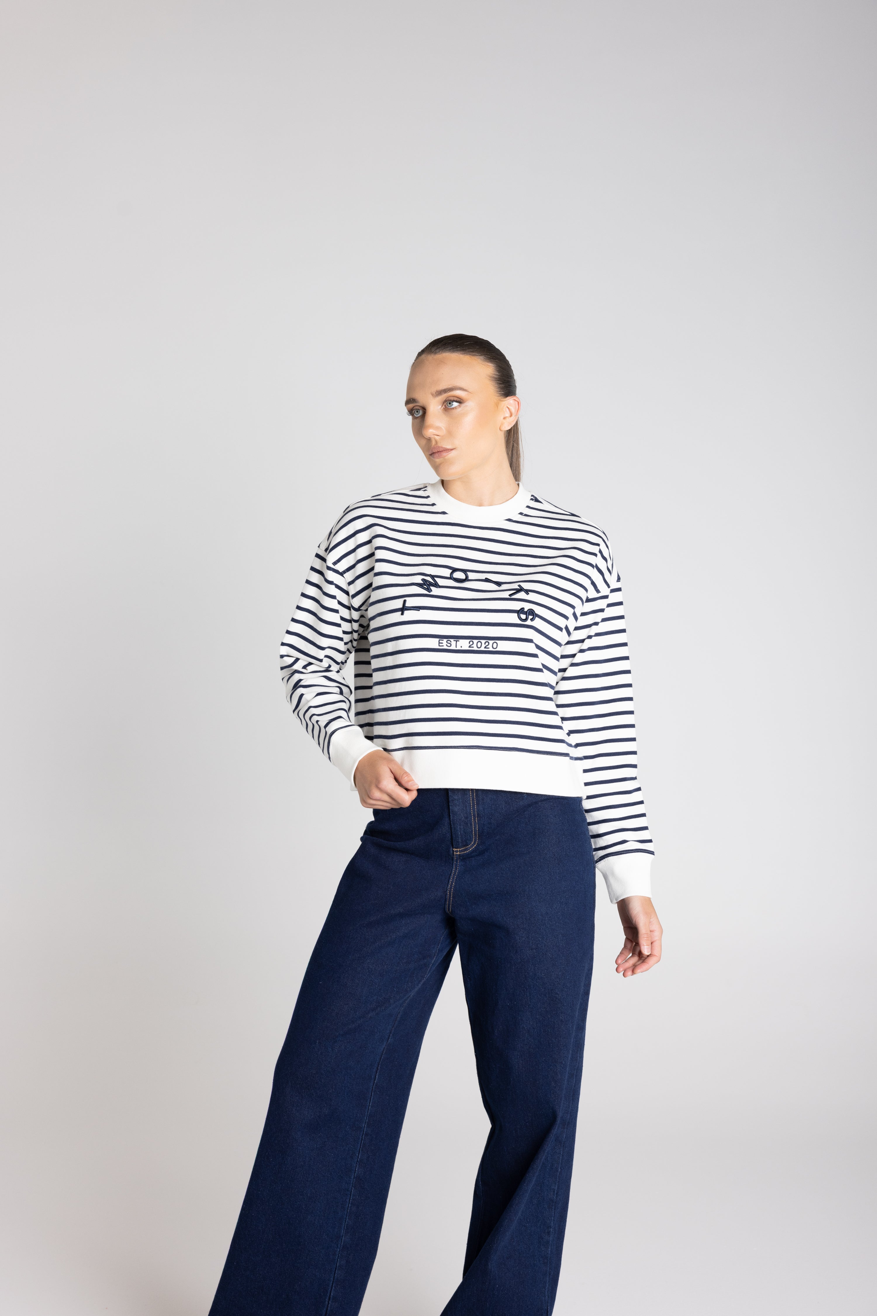 Two T's Stripe Embroidered Logo Sweater - Ink/White