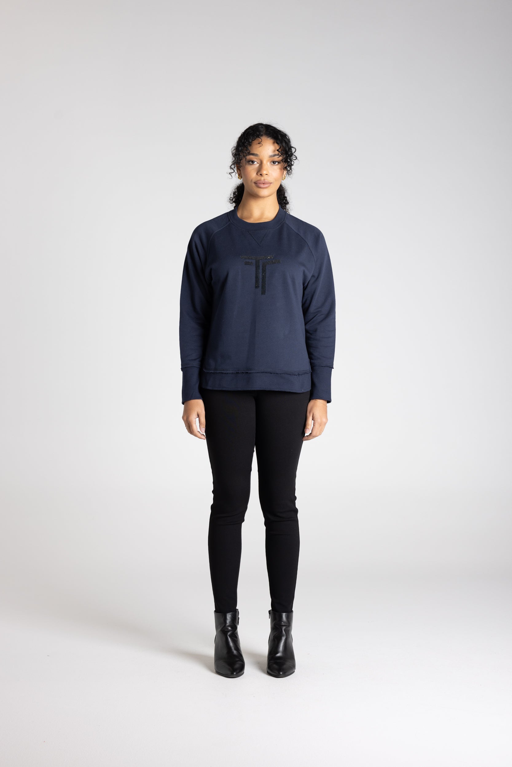 Two T's Raw Edge Sequin Logo Sweater - Ink