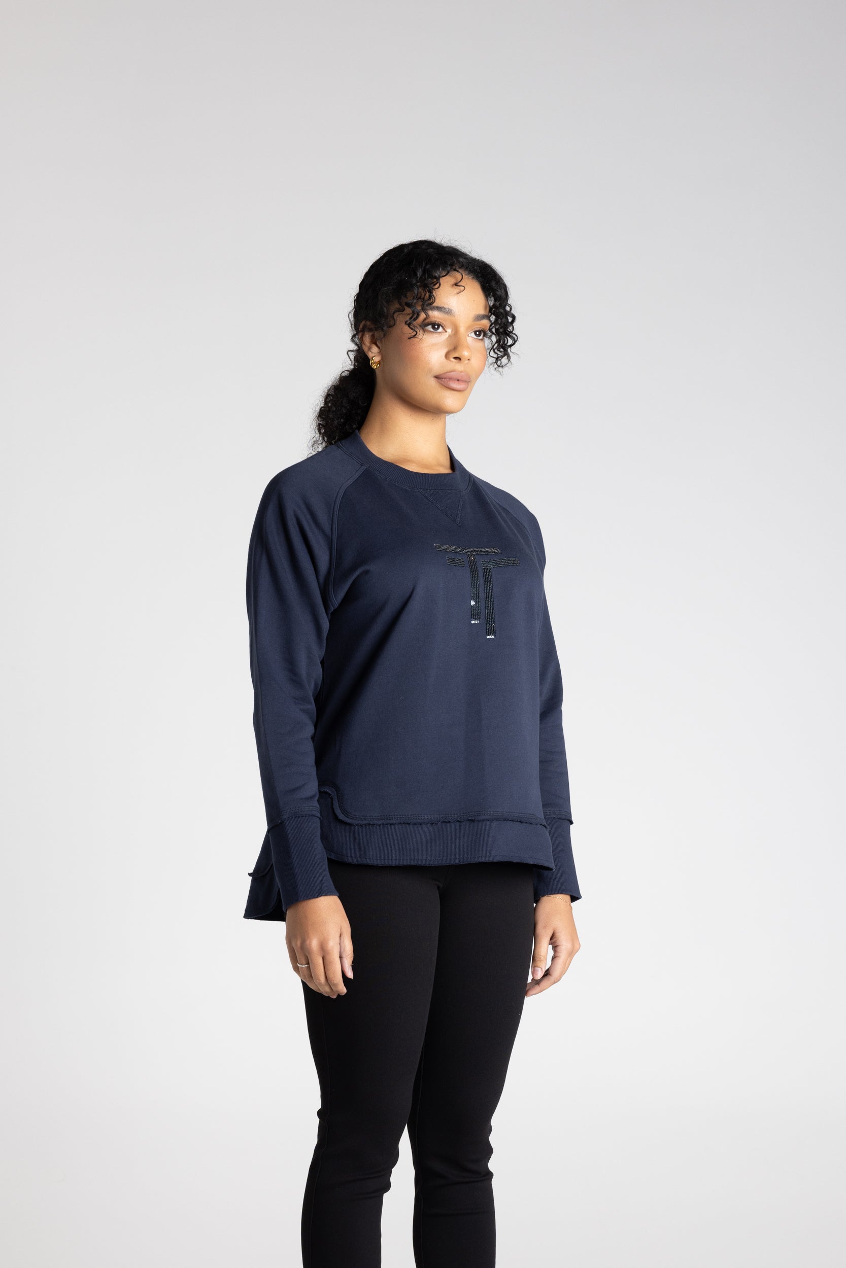 Two T's Raw Edge Sequin Logo Sweater - Ink