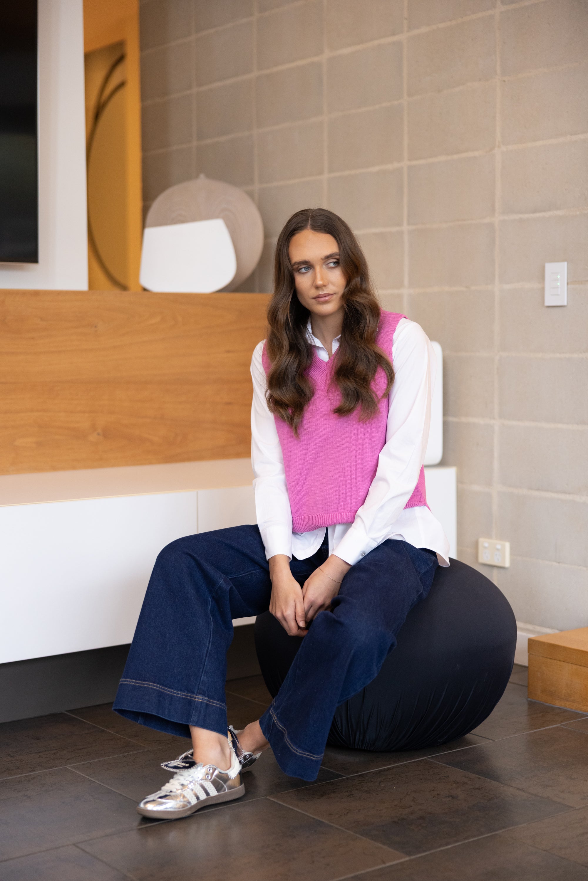 Two T's V-Neck Cotton Vest - Ultra Pink