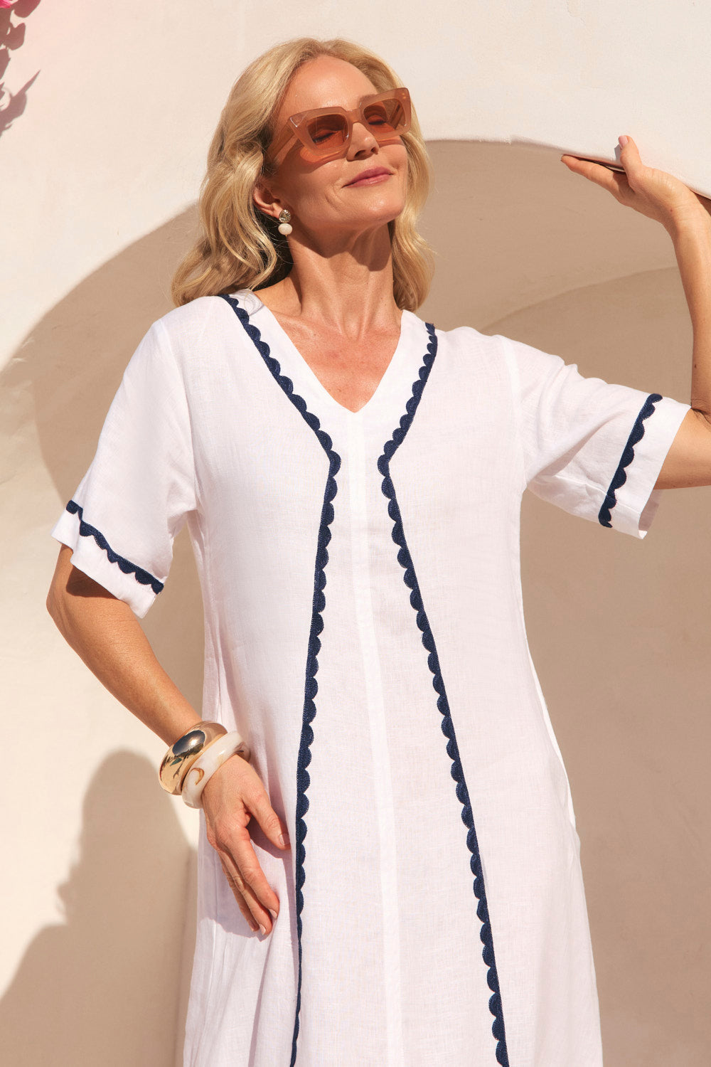 Adrift Tamara Linen V-Neck Dress - Seaside