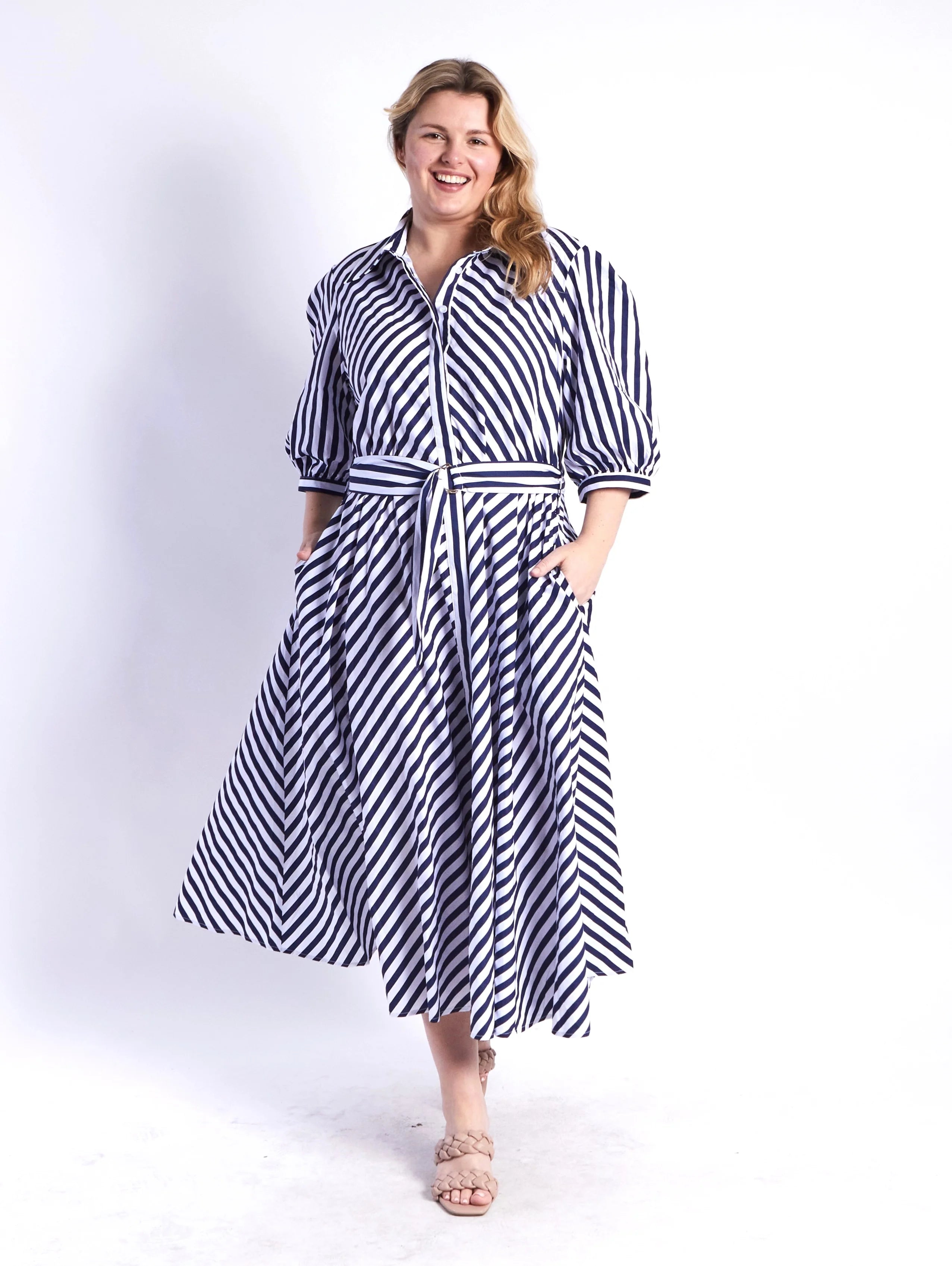 Leoni Bianca Stripe Dress - Navy/White