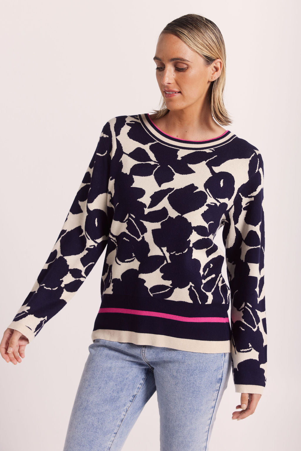 Wear Colour Floral Bomb Sweater - Navy/Fuchsia
