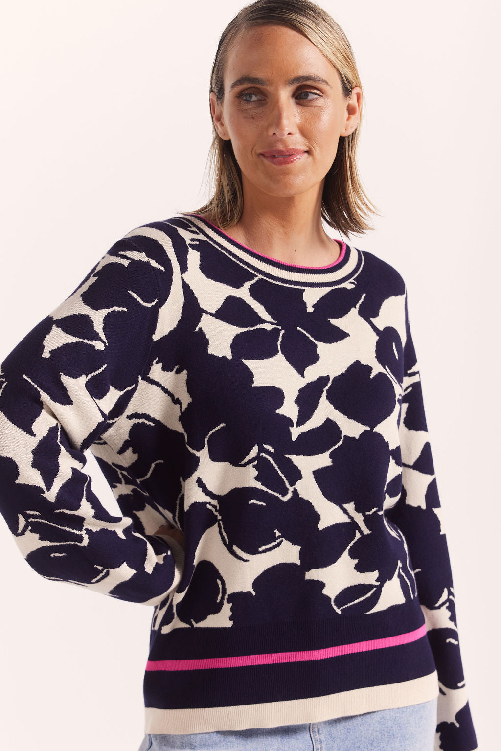 Wear Colour Floral Bomb Sweater - Navy/Fuchsia