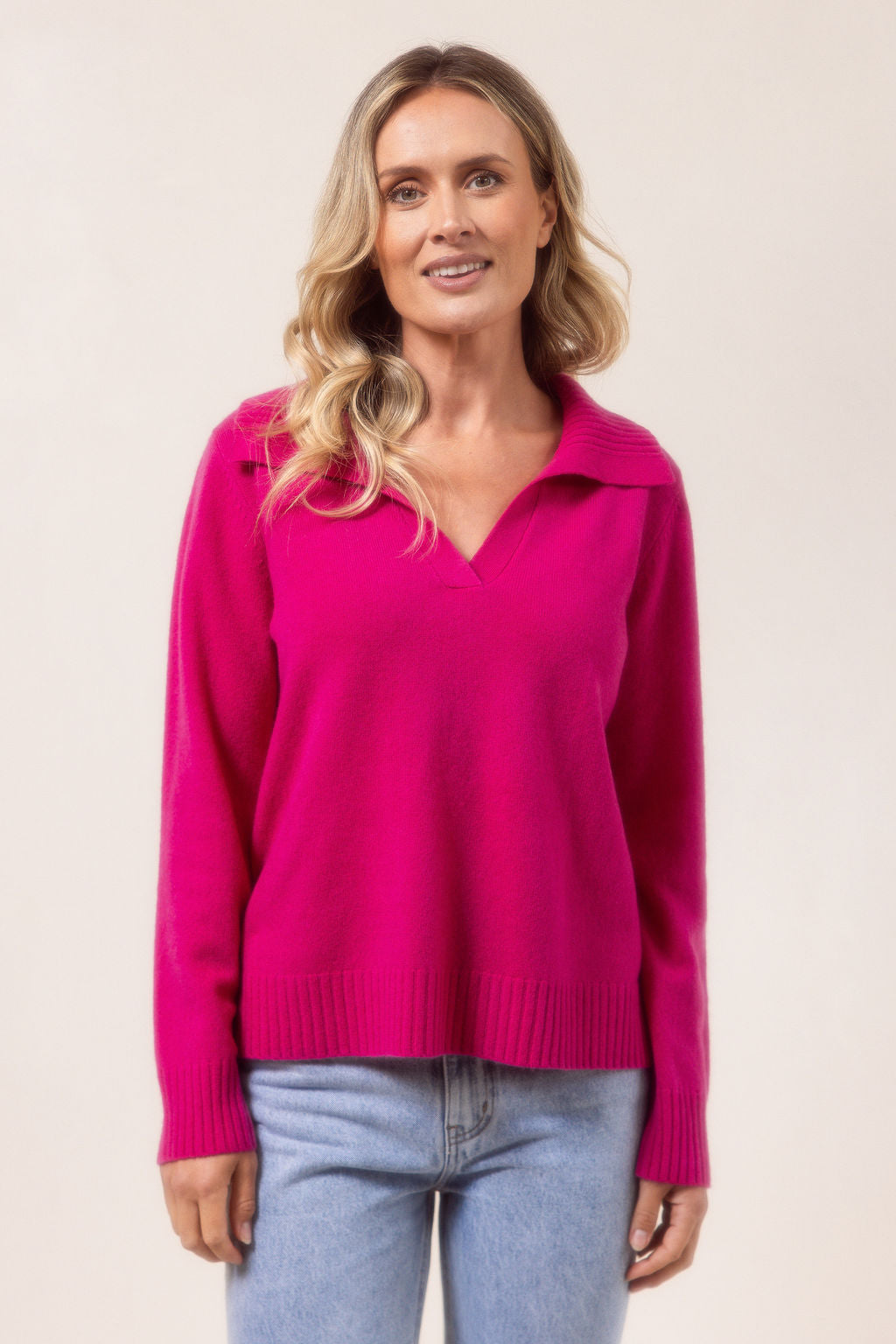 See Saw Rib Collar Sweater - Pink