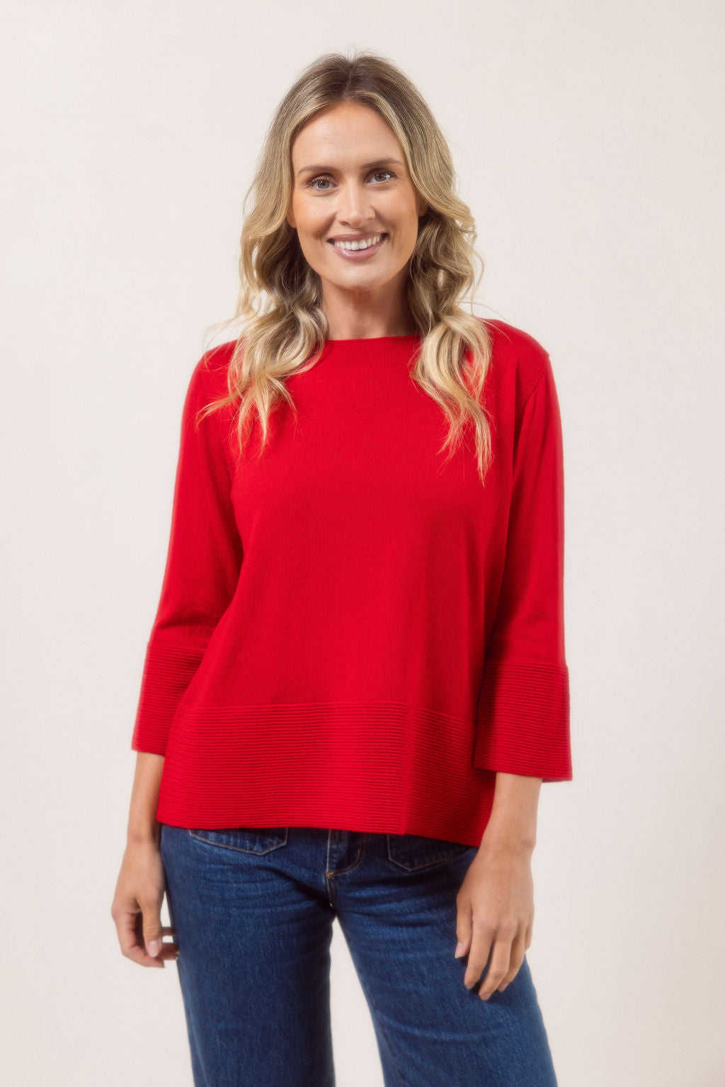 See Saw 7/8 Rib Detail Sweater - Red