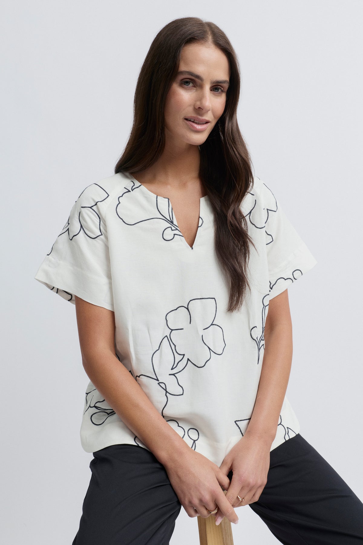 Yarra Trail La Darse Top - Ecru/Navy