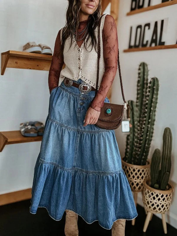 Smaibulun Willow Tiered Denim Skirt