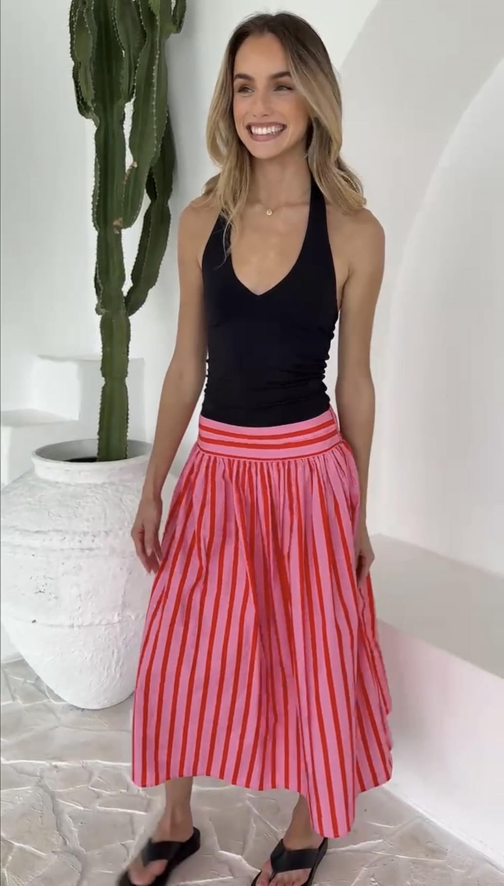 White Poetry Candy Stripe Midi Skirt