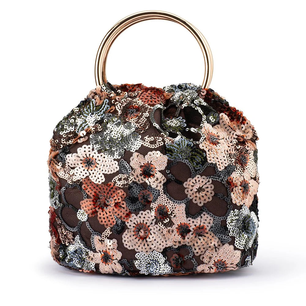 Olga Berg ALFIE Floral Sequin Bag - Bronze