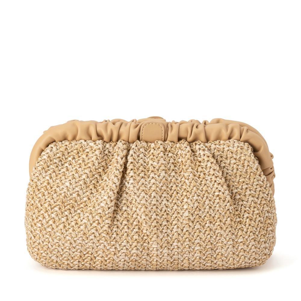 Olga Berg Amalia Pleated Woven Clutch - Natural