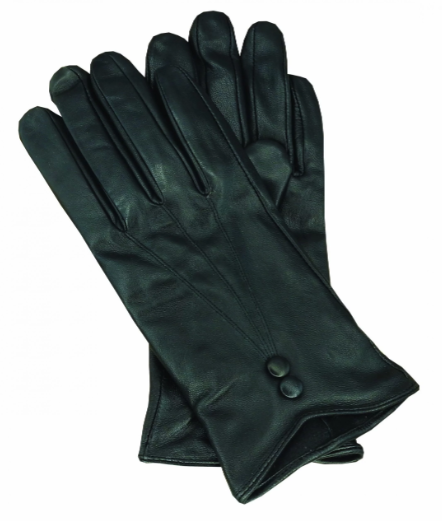 Avenel Sheepskin Leather Glove with Button Detail - Black