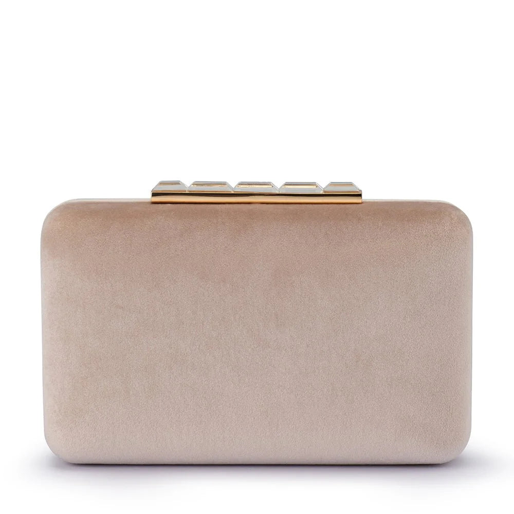 Olga Berg Bess Velvet Clutch - Natural
