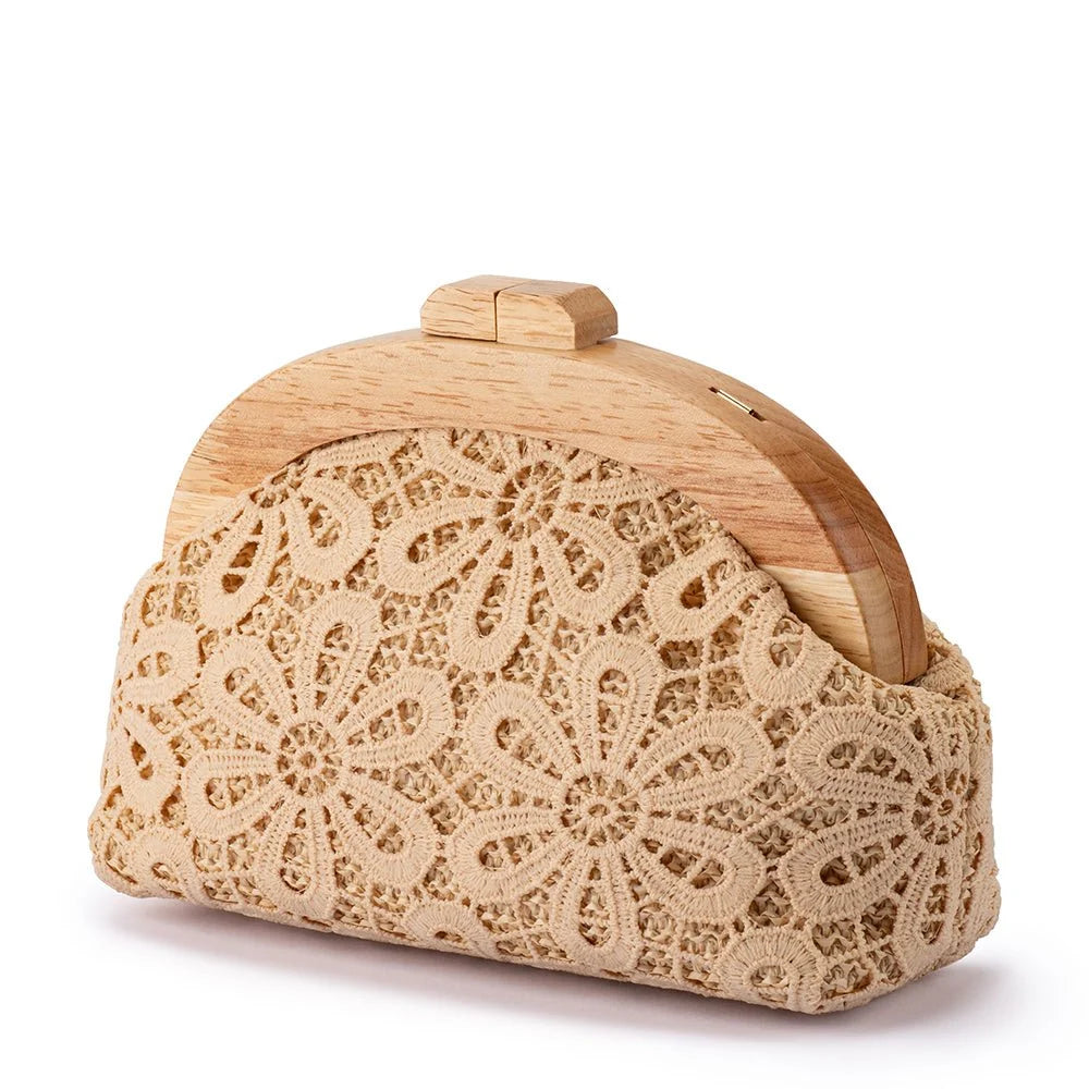 Olga Berg BONNIE Lace Clutch - Natural