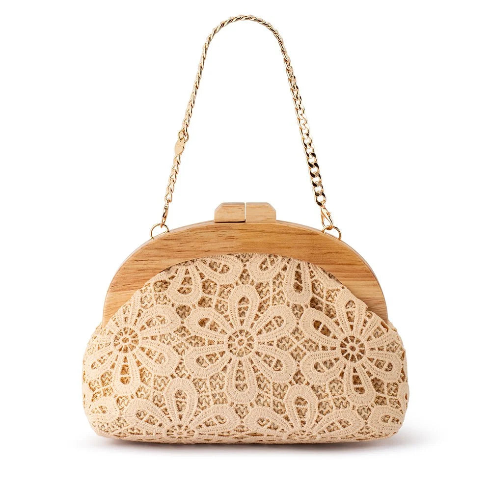 Olga Berg BONNIE Lace Clutch - Natural