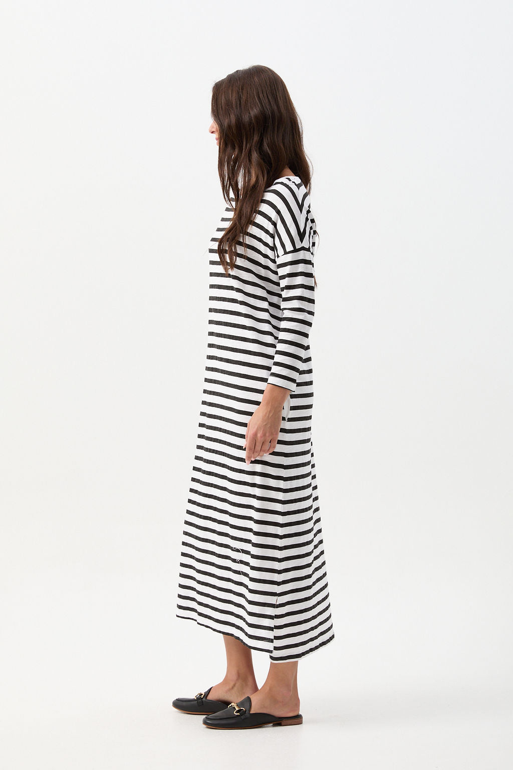 Cloth+Paper+Scissors Stripe Slub Long Sleeve Dress - White/Black