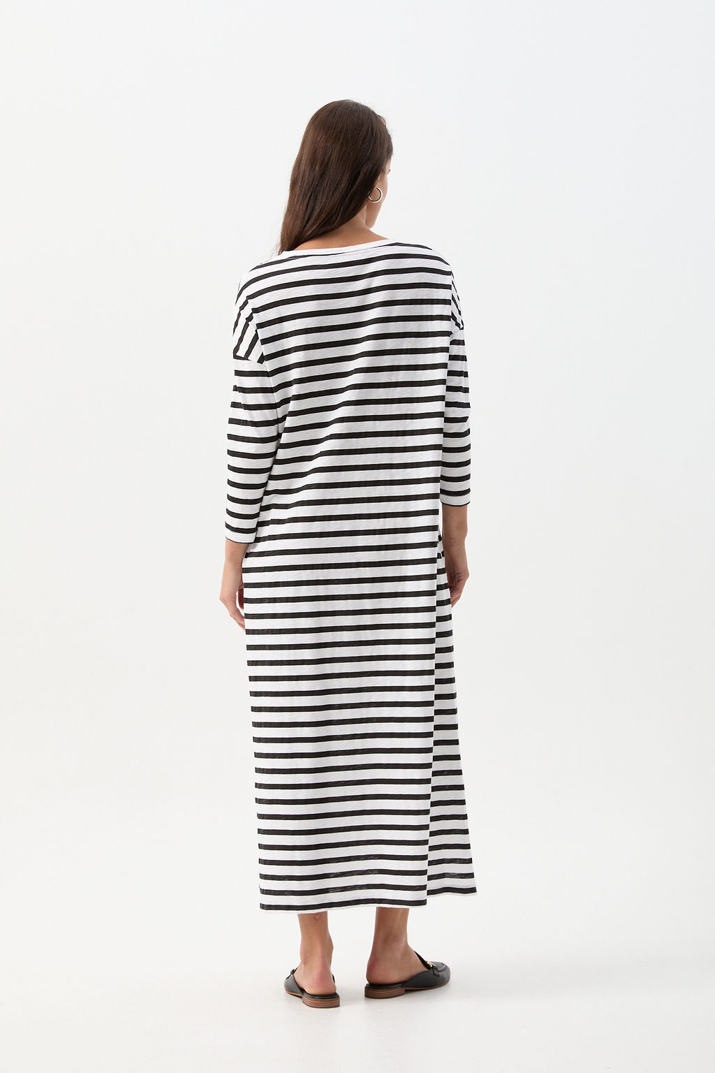 Cloth+Paper+Scissors Stripe Slub Long Sleeve Dress - White/Black