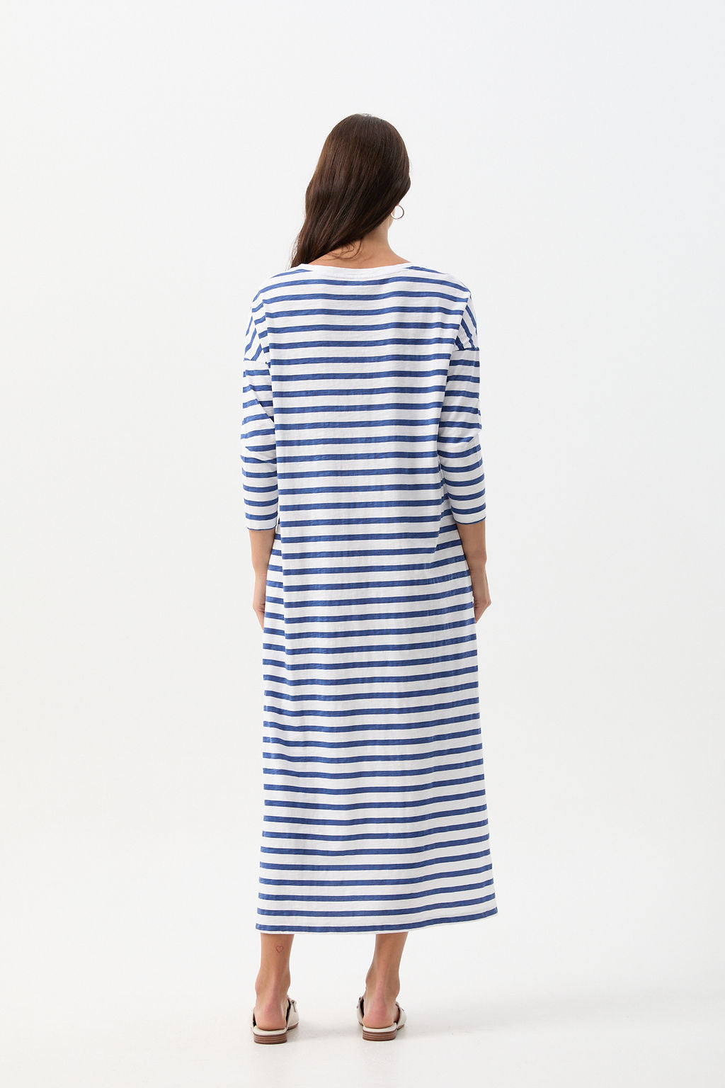 Cloth+Paper+Scissors Stripe Slub Long Sleeve Dress - White/Limoges Blue