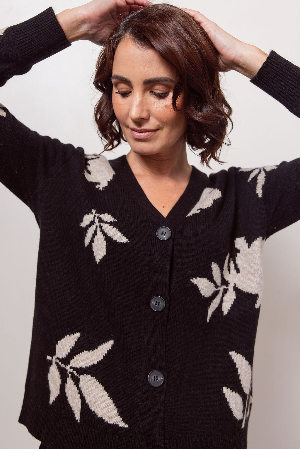 See Saw V Neck Floral Cardigan - Black Combo