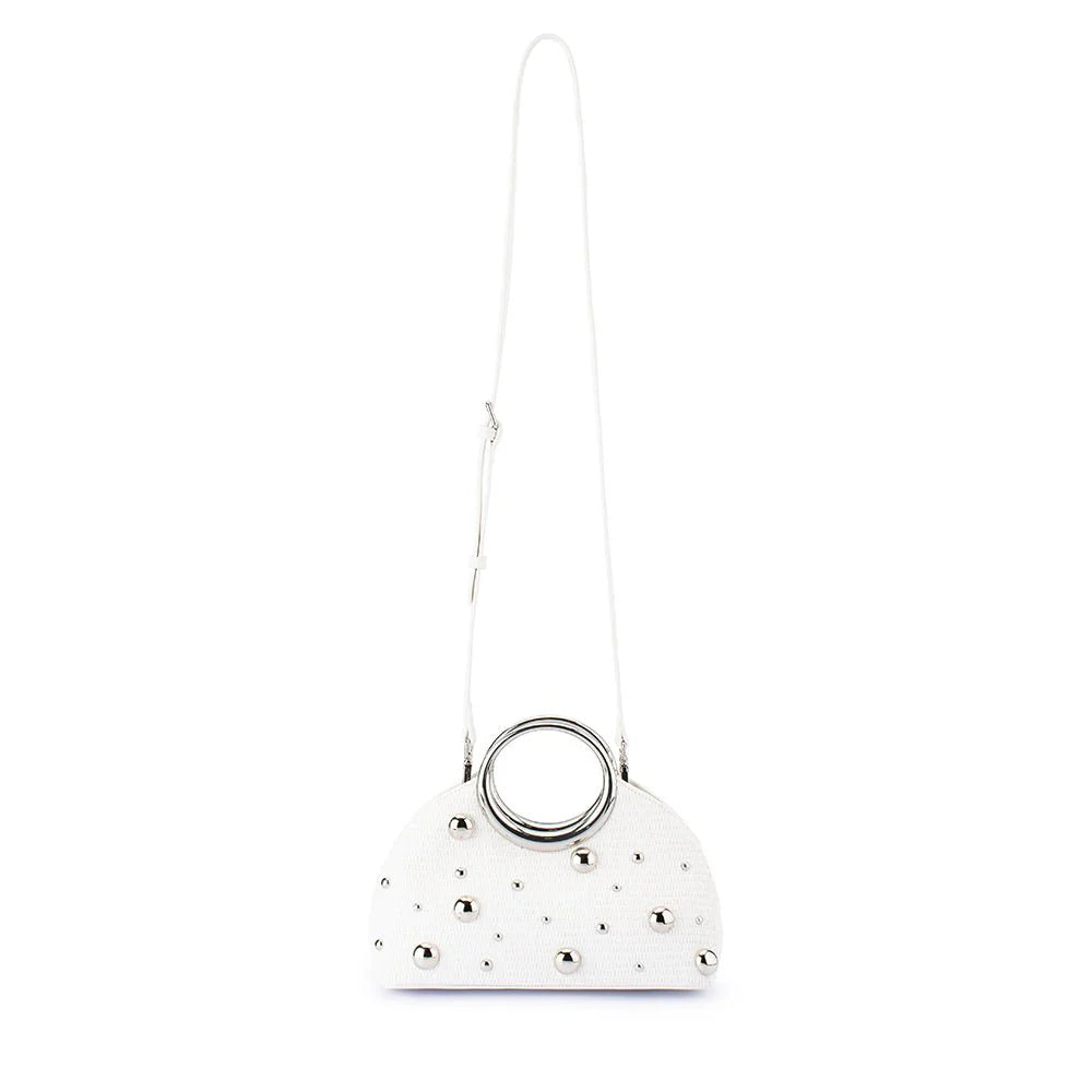 Olga Berg Charlotte Woven Top Handle Bag - White