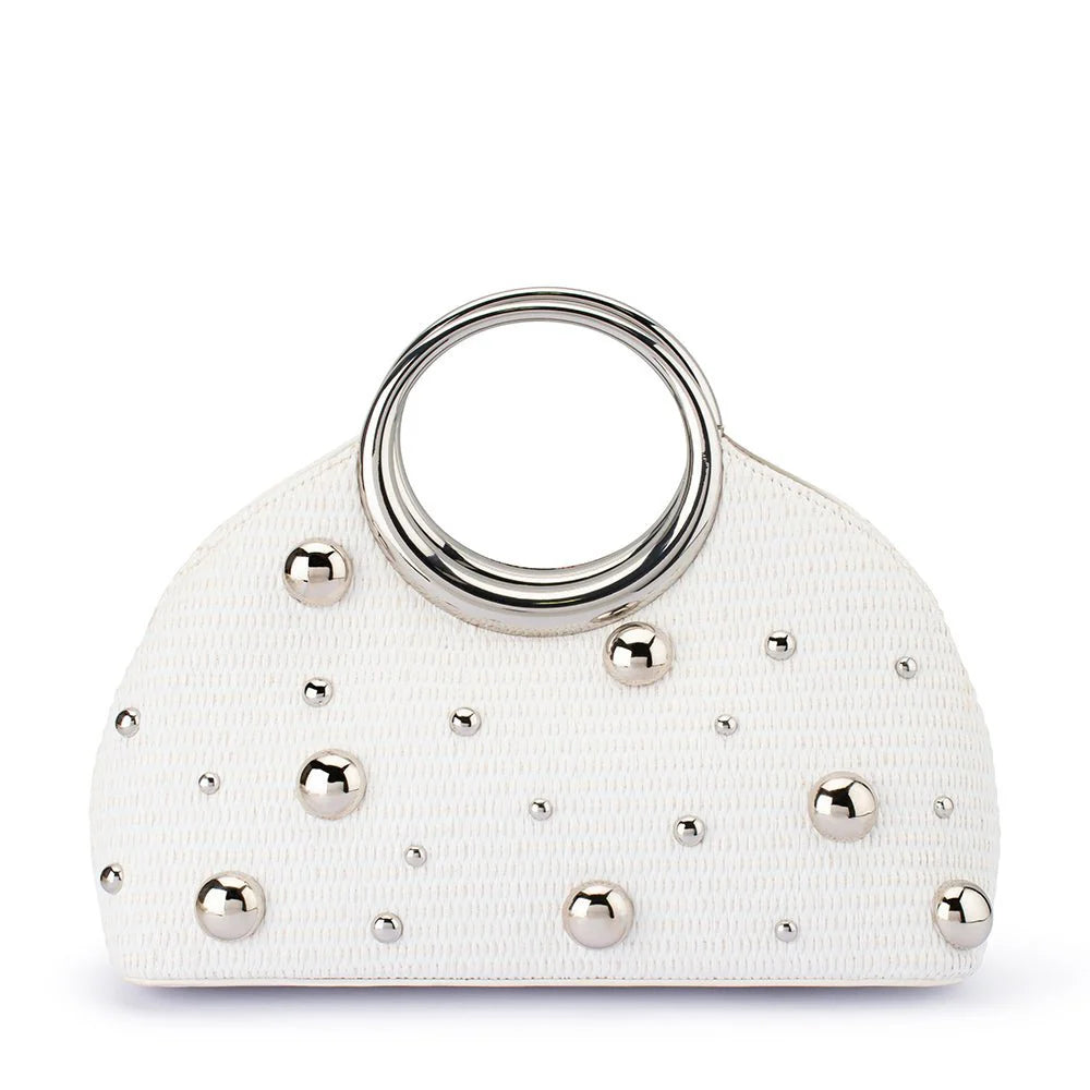 Olga Berg Charlotte Woven Top Handle Bag - White